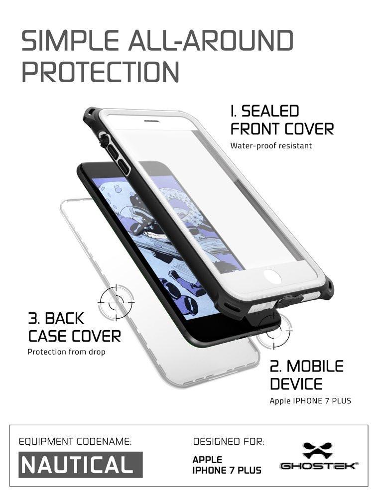 iPhone 7+ Plus Waterproof Case, Ghostek Nautical Series for iPhone 7+ Plus | Slim Underwater Protection | Adventure Duty | Swimming (White) - PunkCase NZ