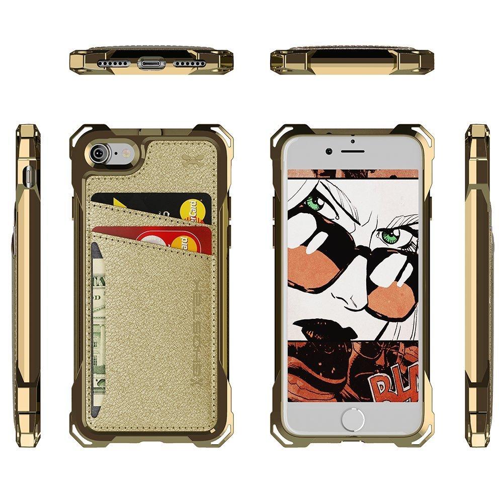 iPhone 7+ Plus Wallet Case, Ghostek Exec Gold Series | Slim Armor Hybrid Impact Bumper | TPU PU Leather Credit Card Slot Holder Sleeve Cover - PunkCase NZ