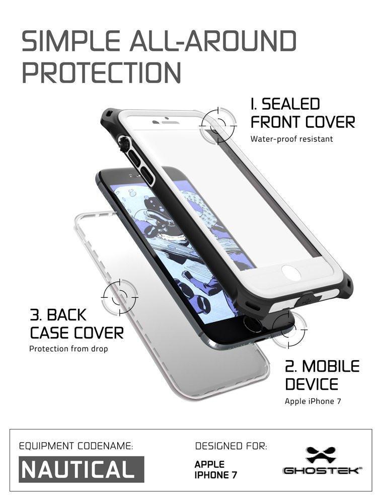 iPhone  8  Waterproof Case, Ghostek Nautical Series for iPhone  8  | Slim Underwater Protection | Adventure Duty | Ultra Fit | Swimming (White) - PunkCase NZ