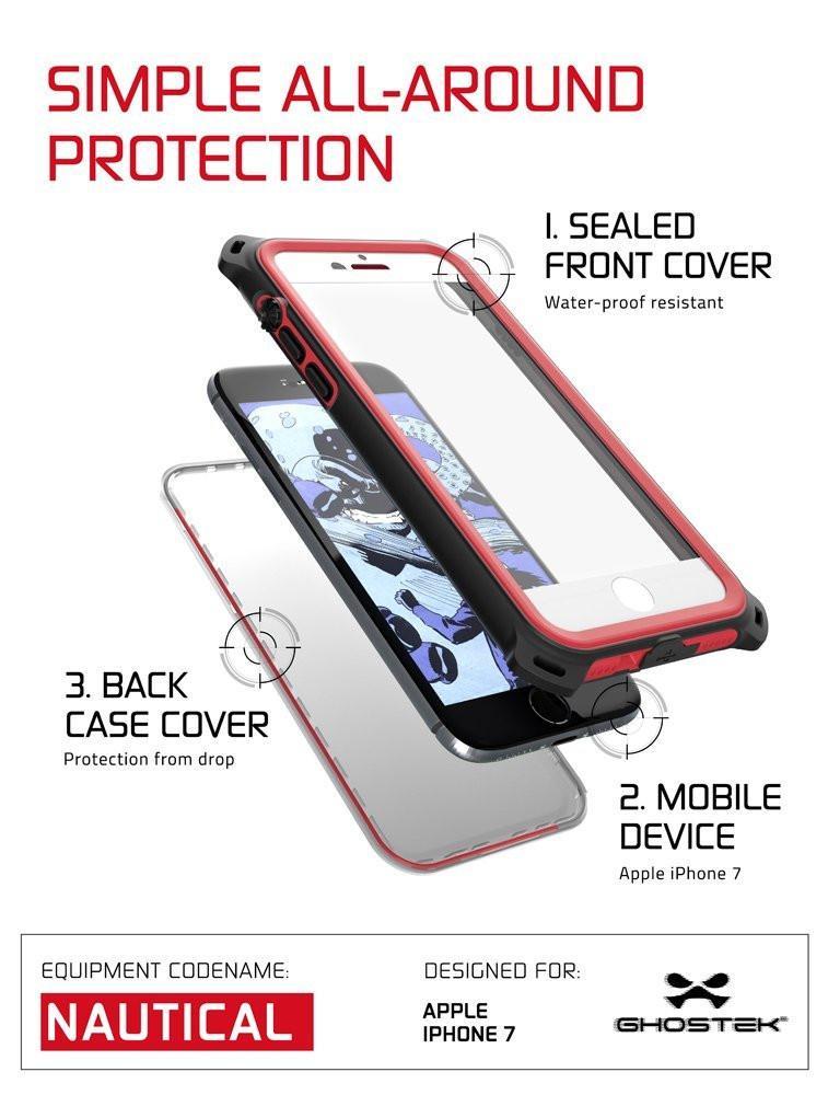 iPhone  8  Waterproof Case, Ghostek Nautical Series for iPhone  8  | Slim Underwater Protection | Adventure Duty | Ultra Fit | Swimming (Red) - PunkCase NZ