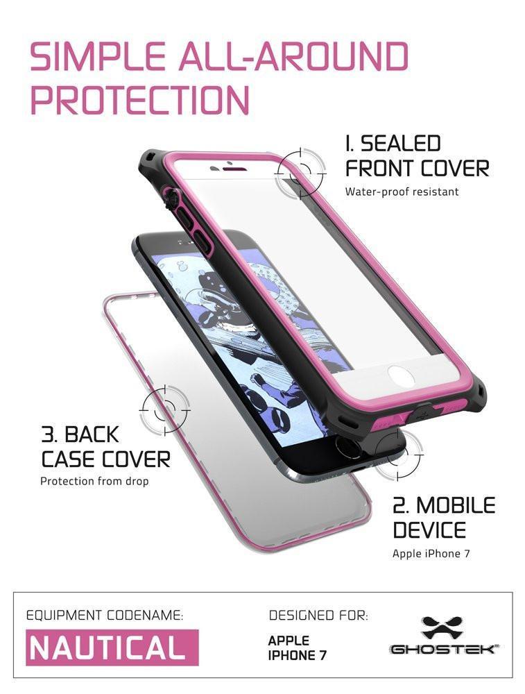 iPhone  8  Waterproof Case, Ghostek Nautical Series for iPhone  8  | Slim Underwater Protection | Adventure Duty | Ultra Fit | Swimming (Pink) - PunkCase NZ