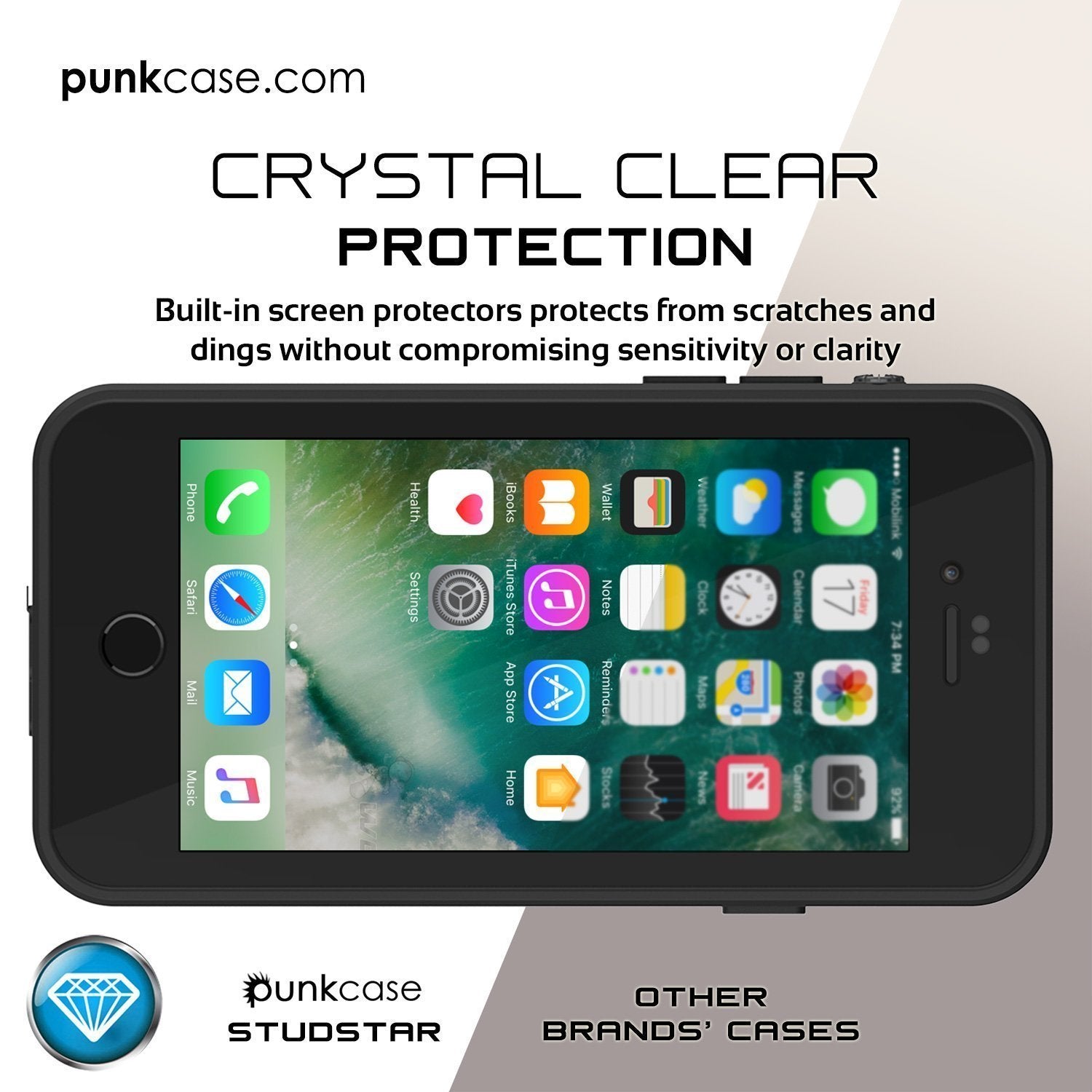 iPhone SE (4.7") Waterproof Case, Punkcase [Clear] [StudStar Series] [Slim Fit] [IP68 Certified][Dirtproof] [Snowproof]