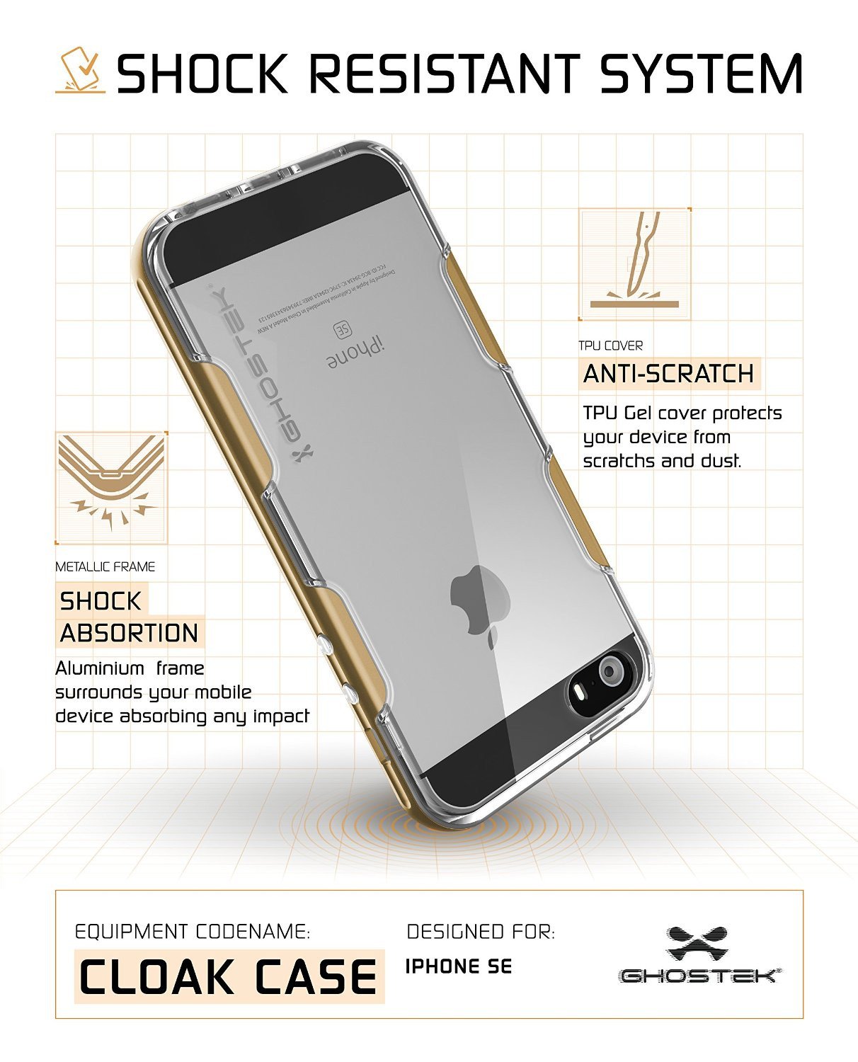 iPhone SE/5S/5 Case Ghostek® Cloak Gold Slim | Tempered Glass | Lifetime Warranty Exchange - PunkCase NZ