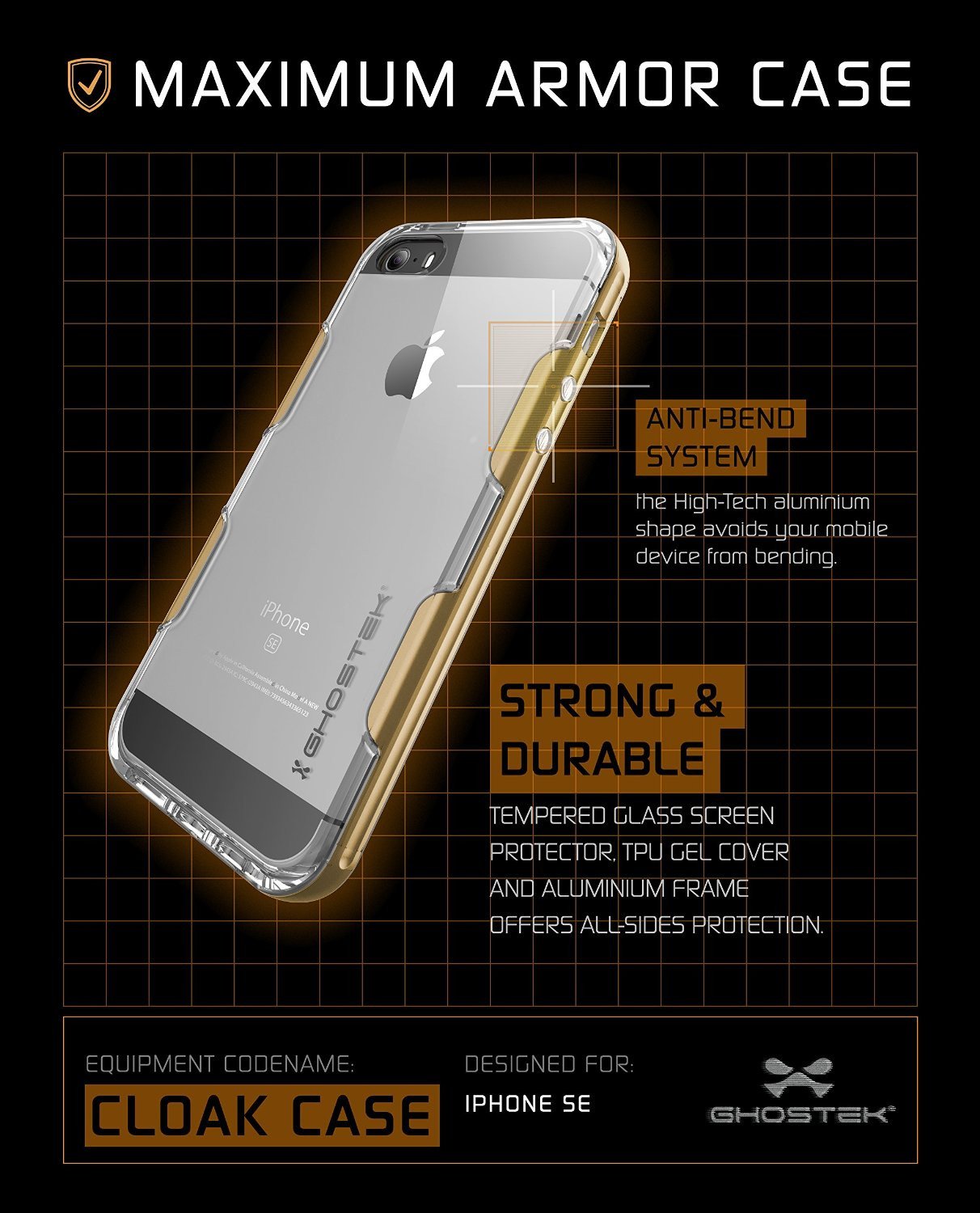 iPhone SE/5S/5 Case Ghostek® Cloak Gold Slim | Tempered Glass | Lifetime Warranty Exchange - PunkCase NZ