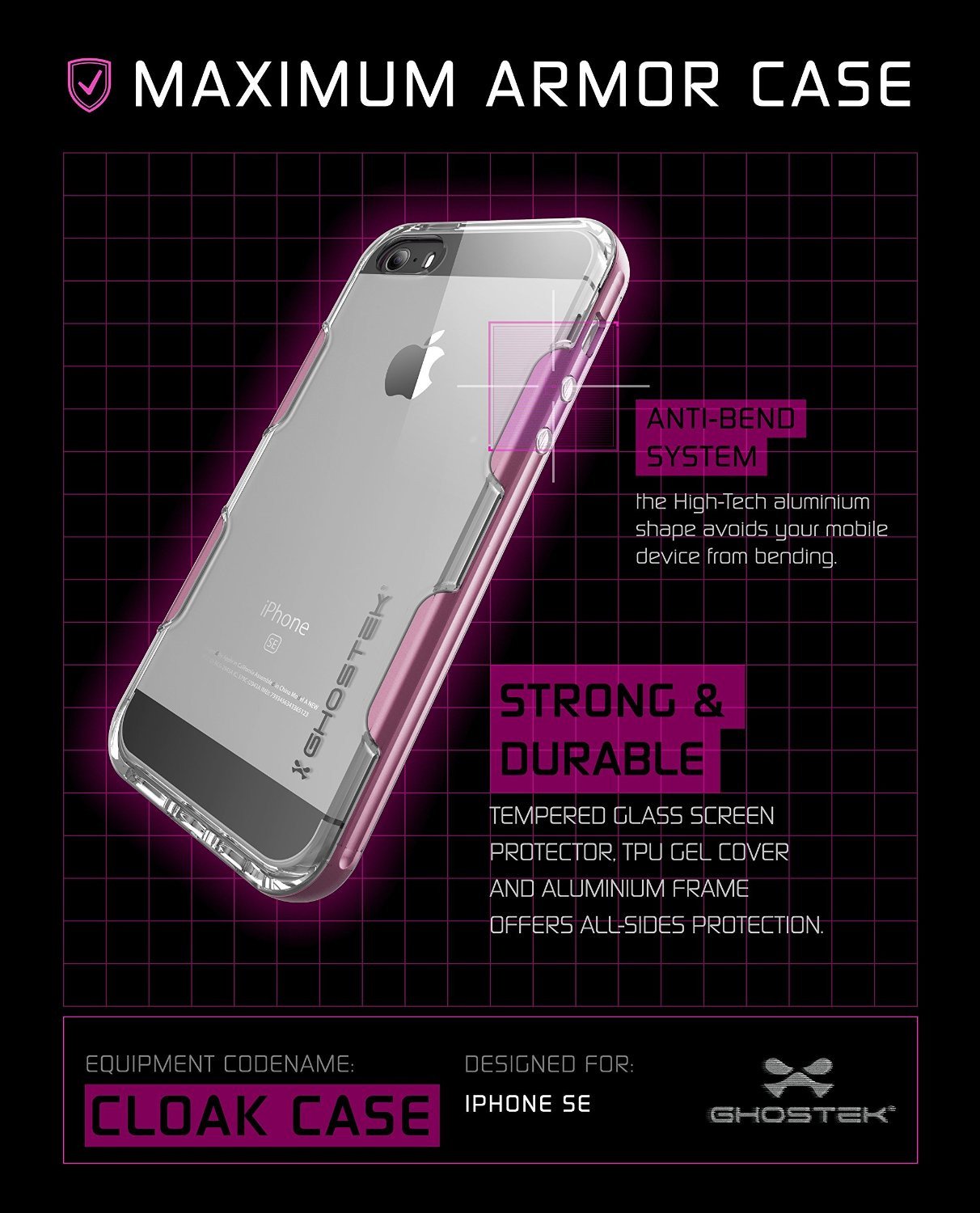 iPhone SE/5S/5 Case Ghostek® Cloak Pink Slim | Tempered Glass | Lifetime Warranty Exchange - PunkCase NZ