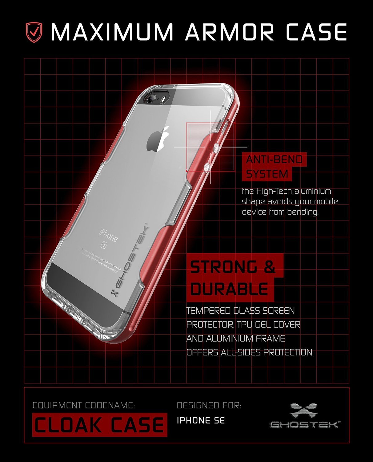 iPhone SE/5S/5 Case Ghostek® Cloak Red Slim | Tempered Glass | Lifetime Warranty Exchange - PunkCase NZ