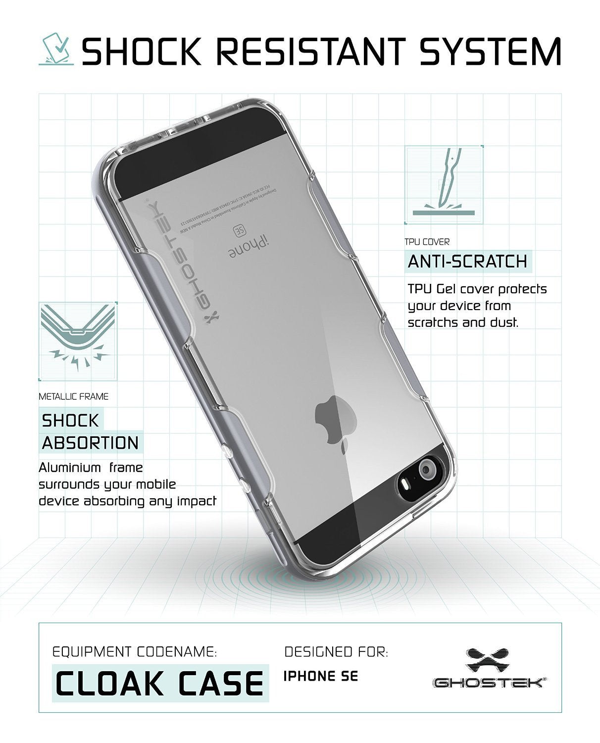 iPhone SE/5S/5 Case Ghostek® Cloak Silver Slim | Tempered Glass | Lifetime Warranty Exchange - PunkCase NZ