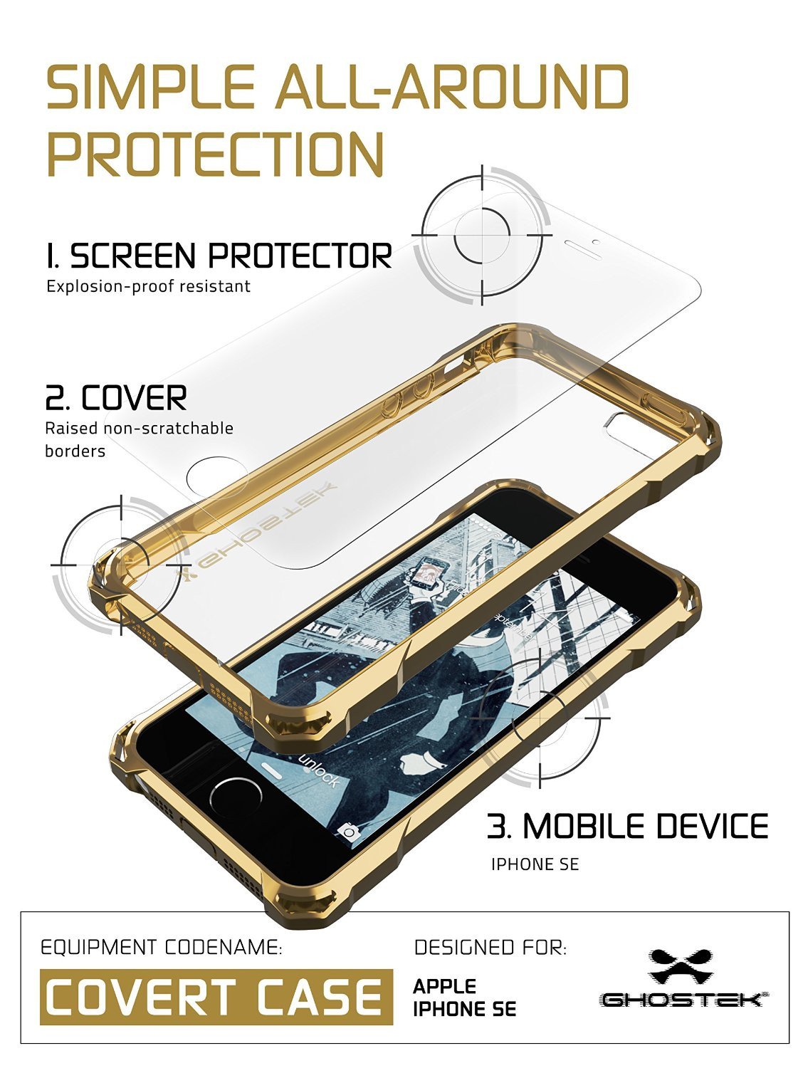 iPhone SE Case, Ghostek® Covert Gold, Premium Impact Protective Armor | Lifetime Warranty Exchange - PunkCase NZ