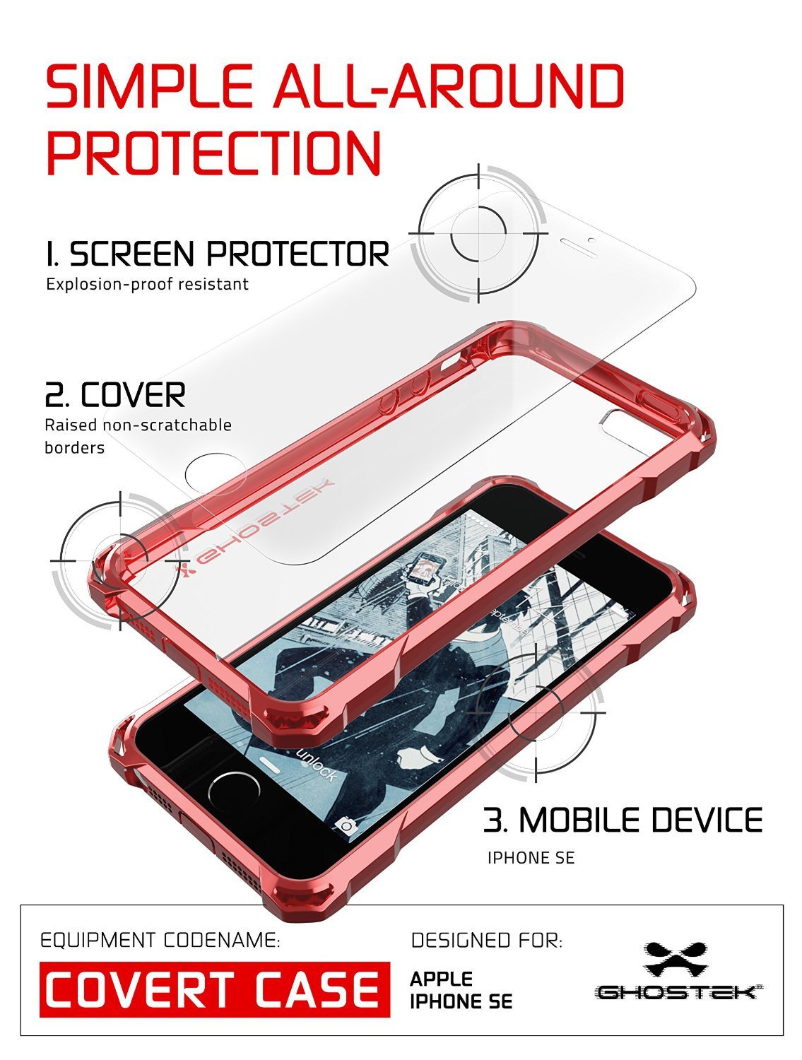 iPhone SE Case, Ghostek® Covert Red, Premium Impact Protective Armor | Lifetime Warranty Exchange - PunkCase NZ