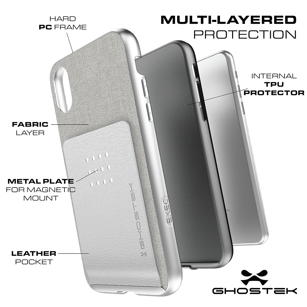 iPhone X Case, Ghostek Exec 2 Series for iPhone X / iPhone Pro Protective Wallet Case [Silver] - PunkCase NZ