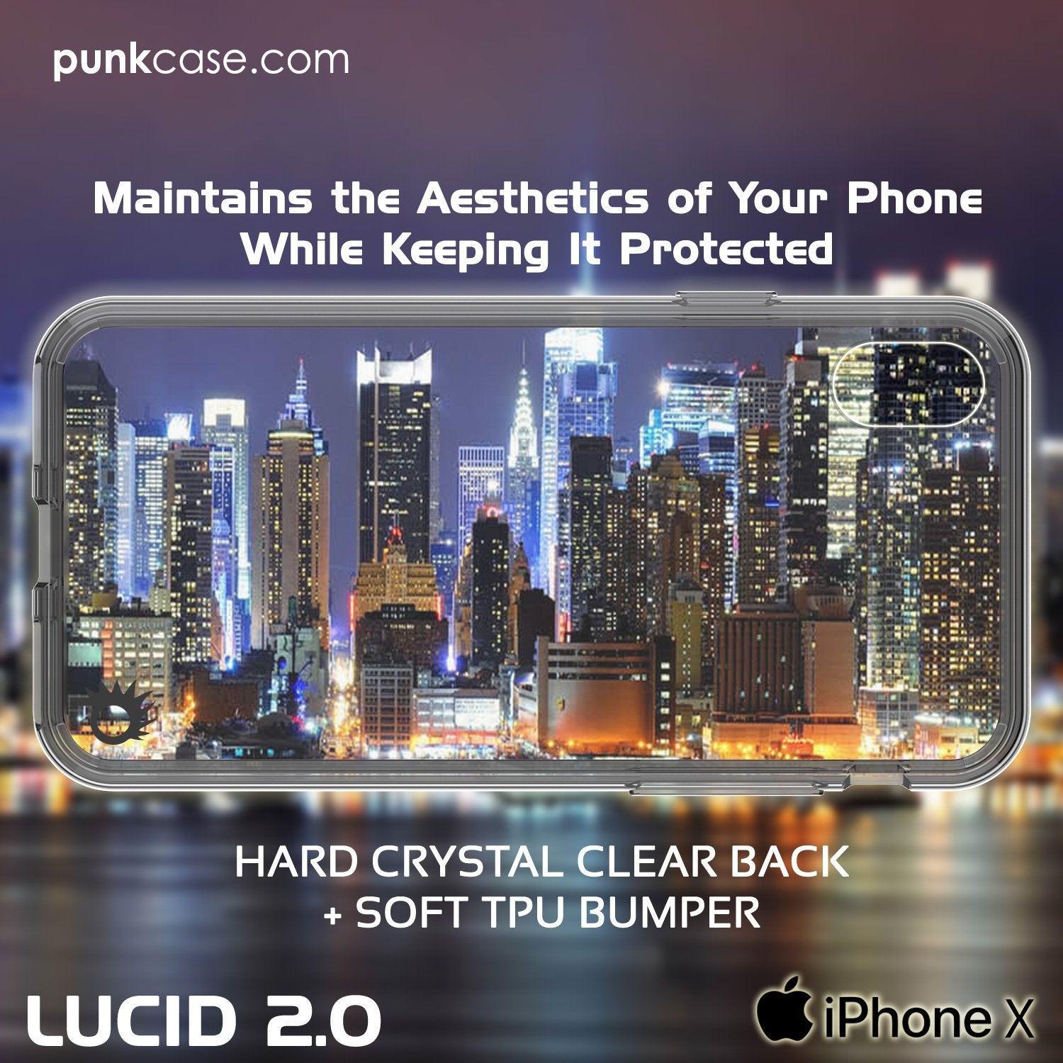 iPhone X Case, PUNKcase [LUCID 2.0 Series] [Slim Fit] Armor Cover W/Integrated Anti-Shock System [Crystal Black] - PunkCase NZ