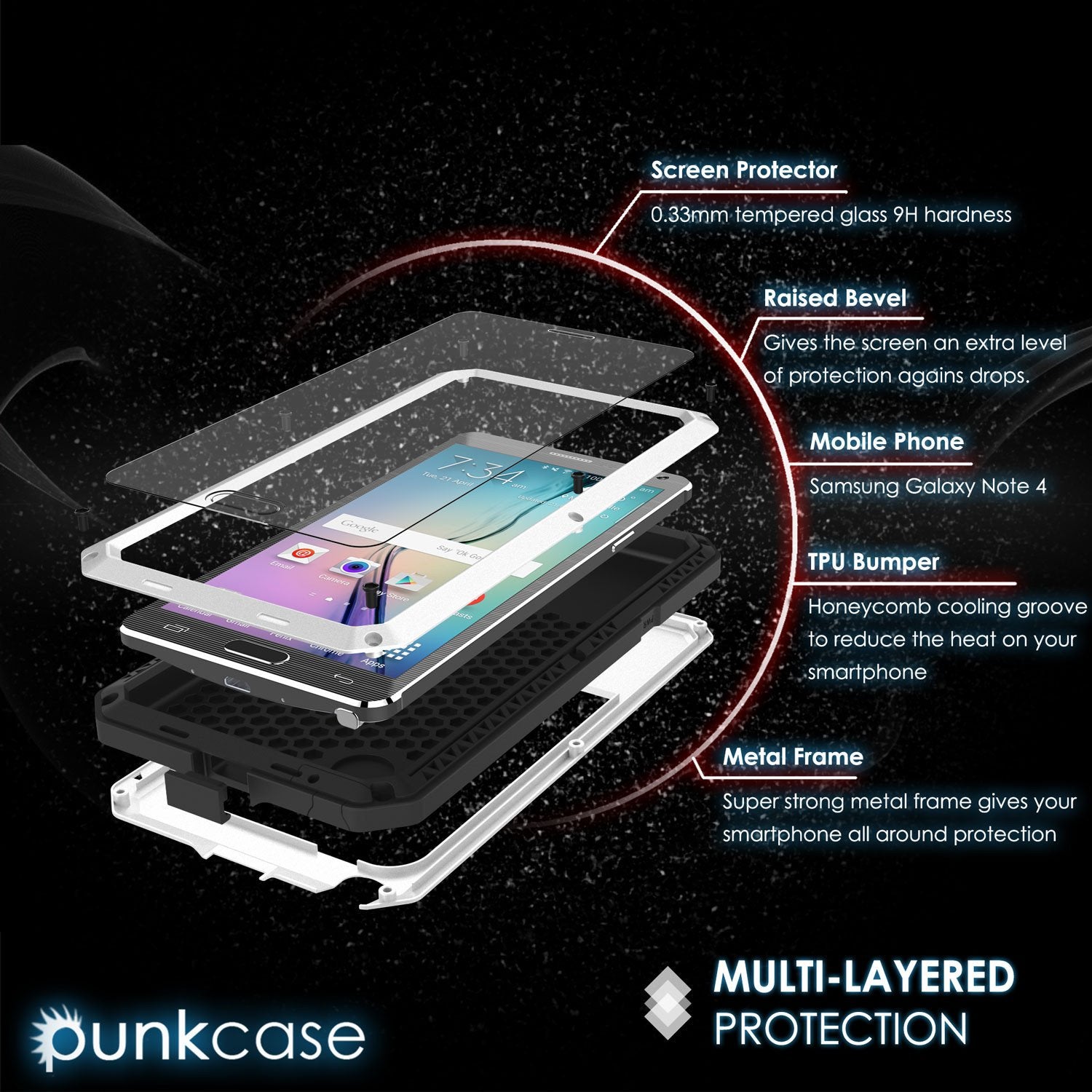 Note 4 Case, Punkcase® METALLIC Series WHITE w/ TEMPERED GLASS | Aluminum Frame - PunkCase NZ