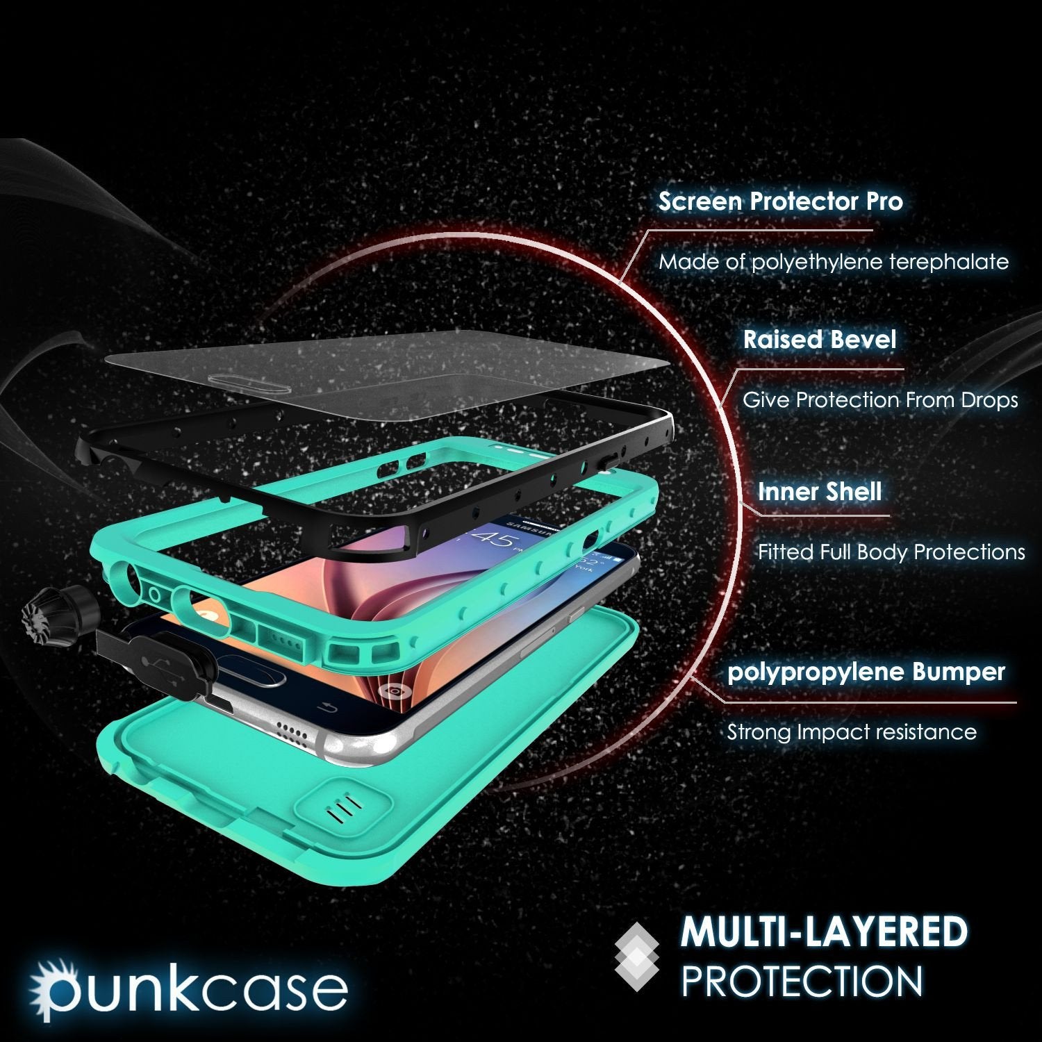 Galaxy S6 Waterproof Case PunkCase StudStar Teal Thin 6.6ft Underwater IP68 Shock/Dirt/Snow Proof - PunkCase NZ