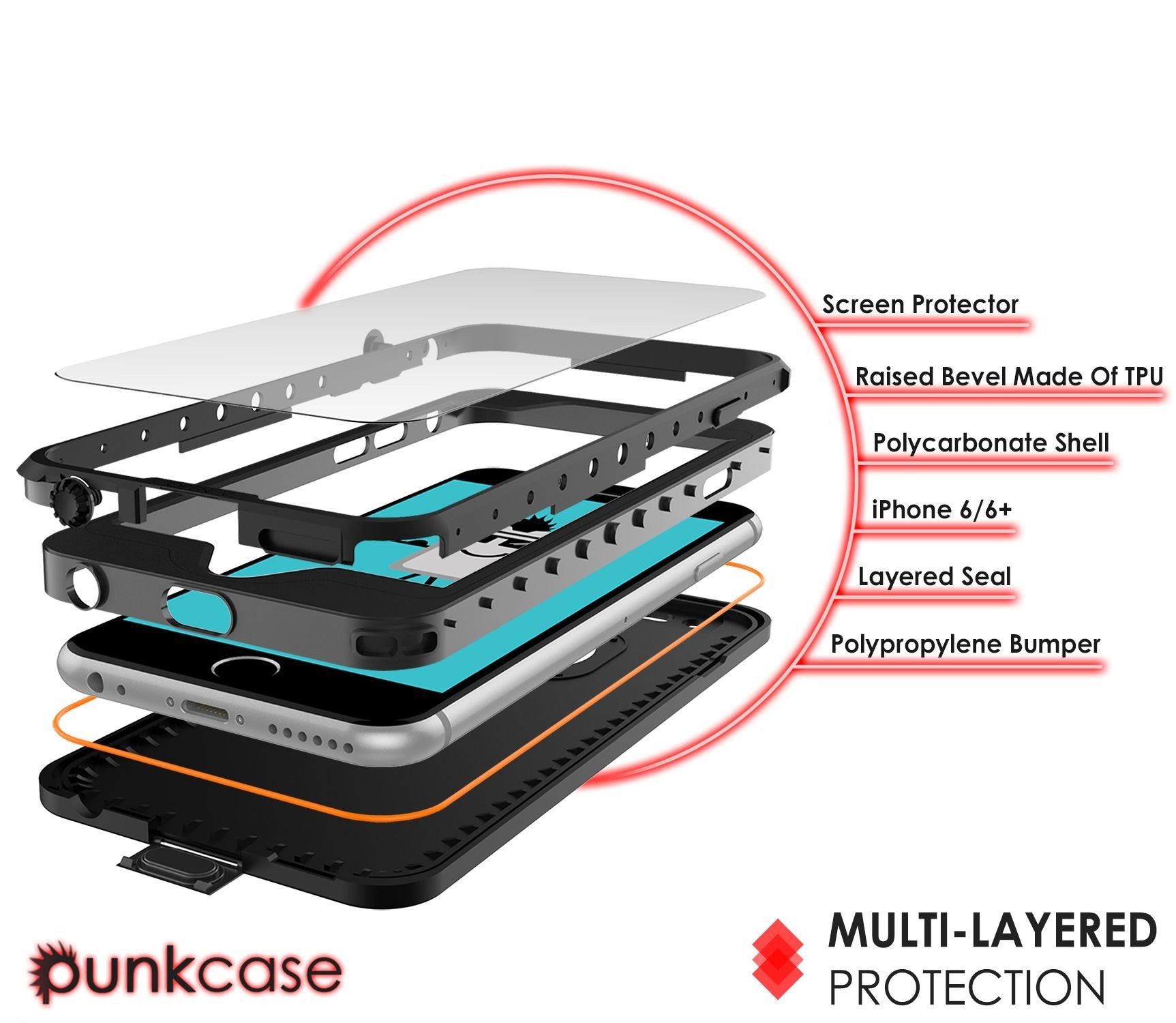 iPhone 6S+/6+ Plus Waterproof Case, PUNKcase StudStar Black w/ Attached Screen Protector | Warranty - PunkCase NZ