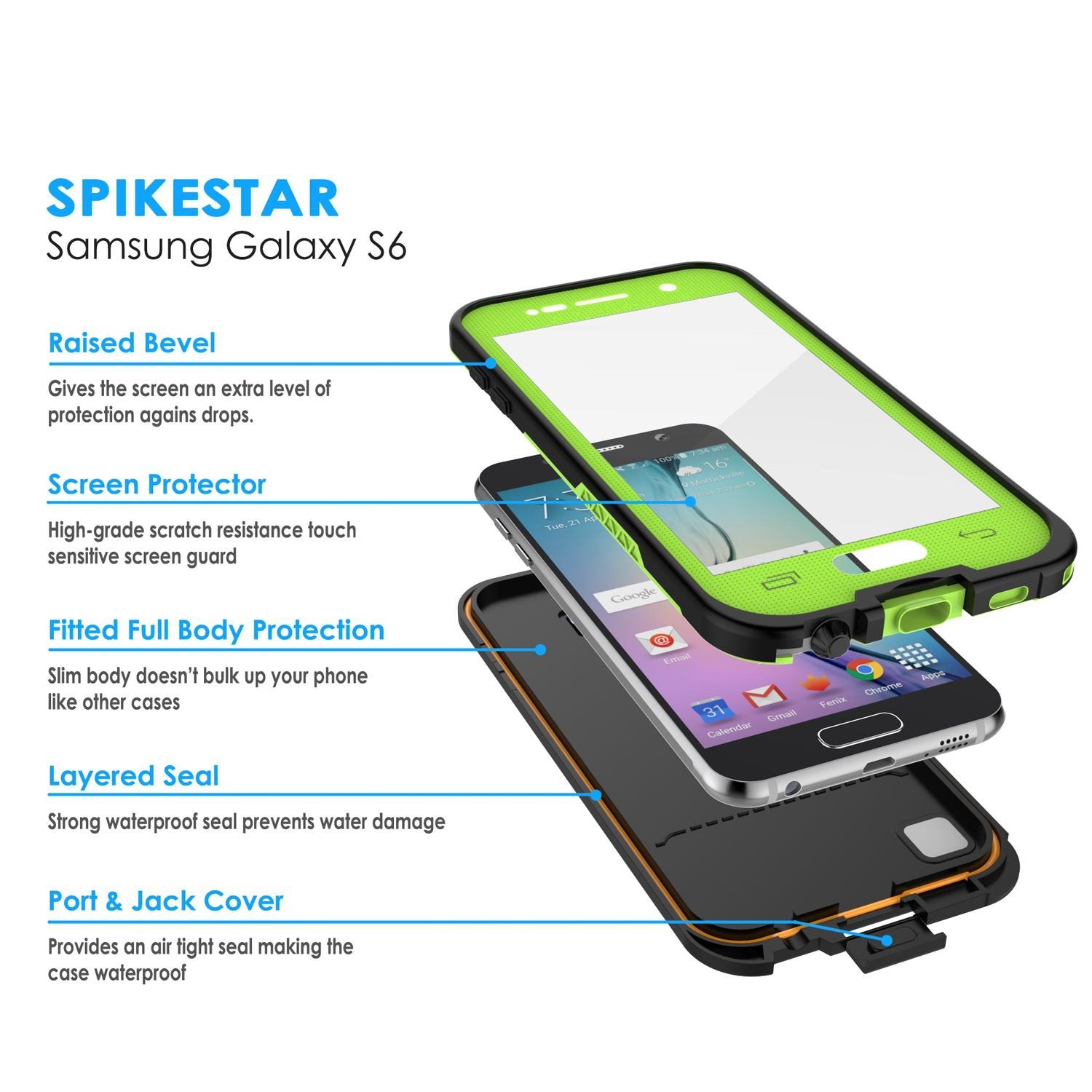 Galaxy S6 Waterproof Case, Punkcase SpikeStar Light Green Water/Shock/Dirt Proof | Lifetime Warranty - PunkCase NZ