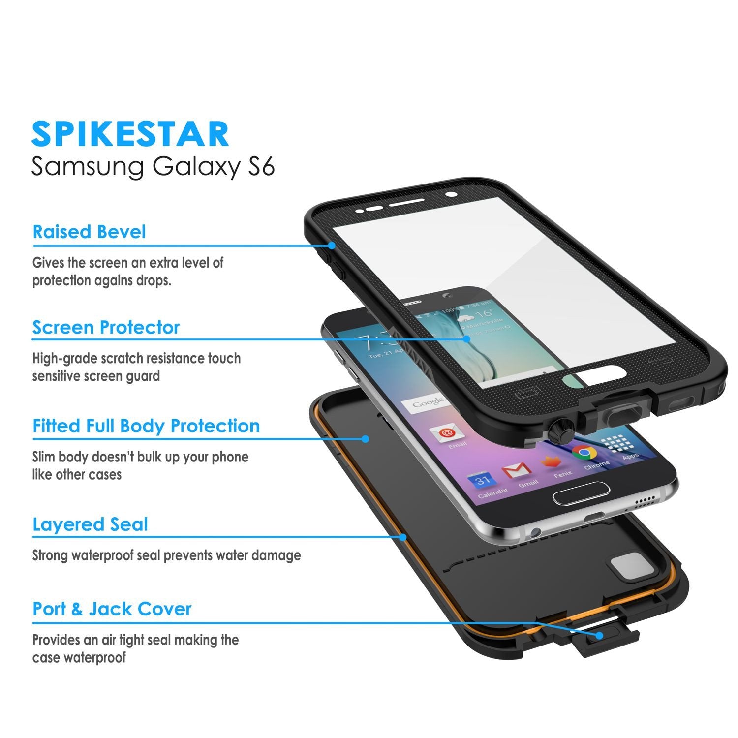 Galaxy S6 Waterproof Case, Punkcase SpikeStar Black Water/Shock/Dirt/Snow Proof | Lifetime Warranty - PunkCase NZ