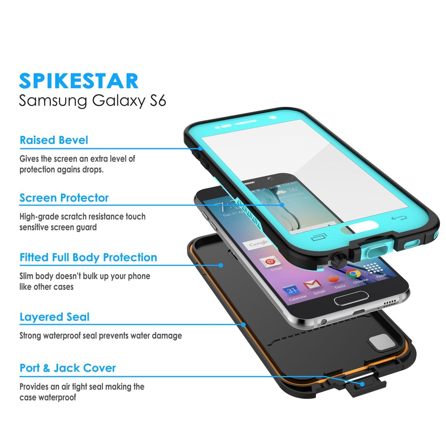 Galaxy S6 Waterproof Case, Punkcase SpikeStar Teal Water/Shock/Dirt/Snow Proof | Lifetime Warranty - PunkCase NZ