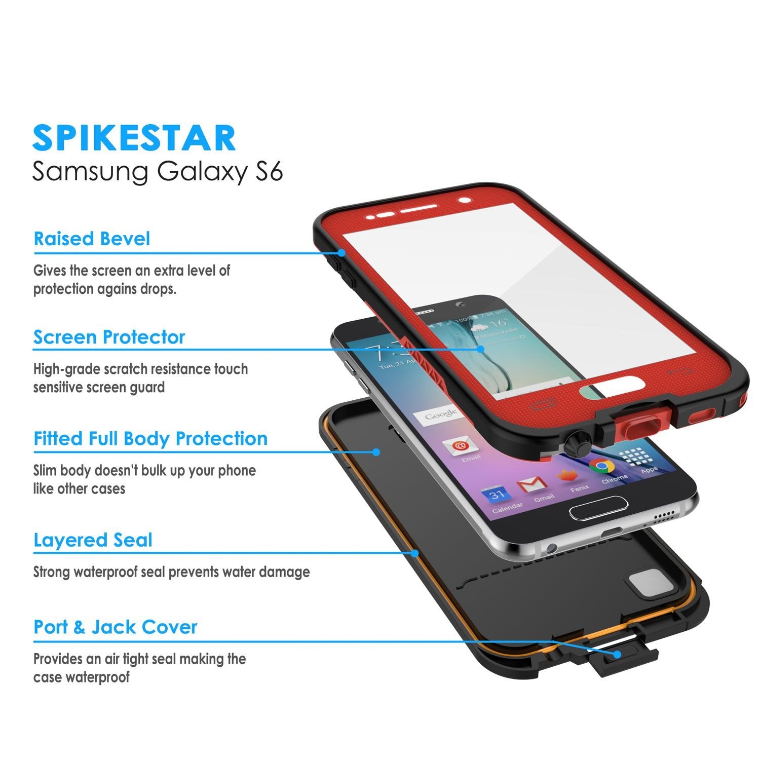 Galaxy S6 Waterproof Case, Punkcase SpikeStar Red Water/Shock/Dirt/Snow Proof | Lifetime Warranty - PunkCase NZ