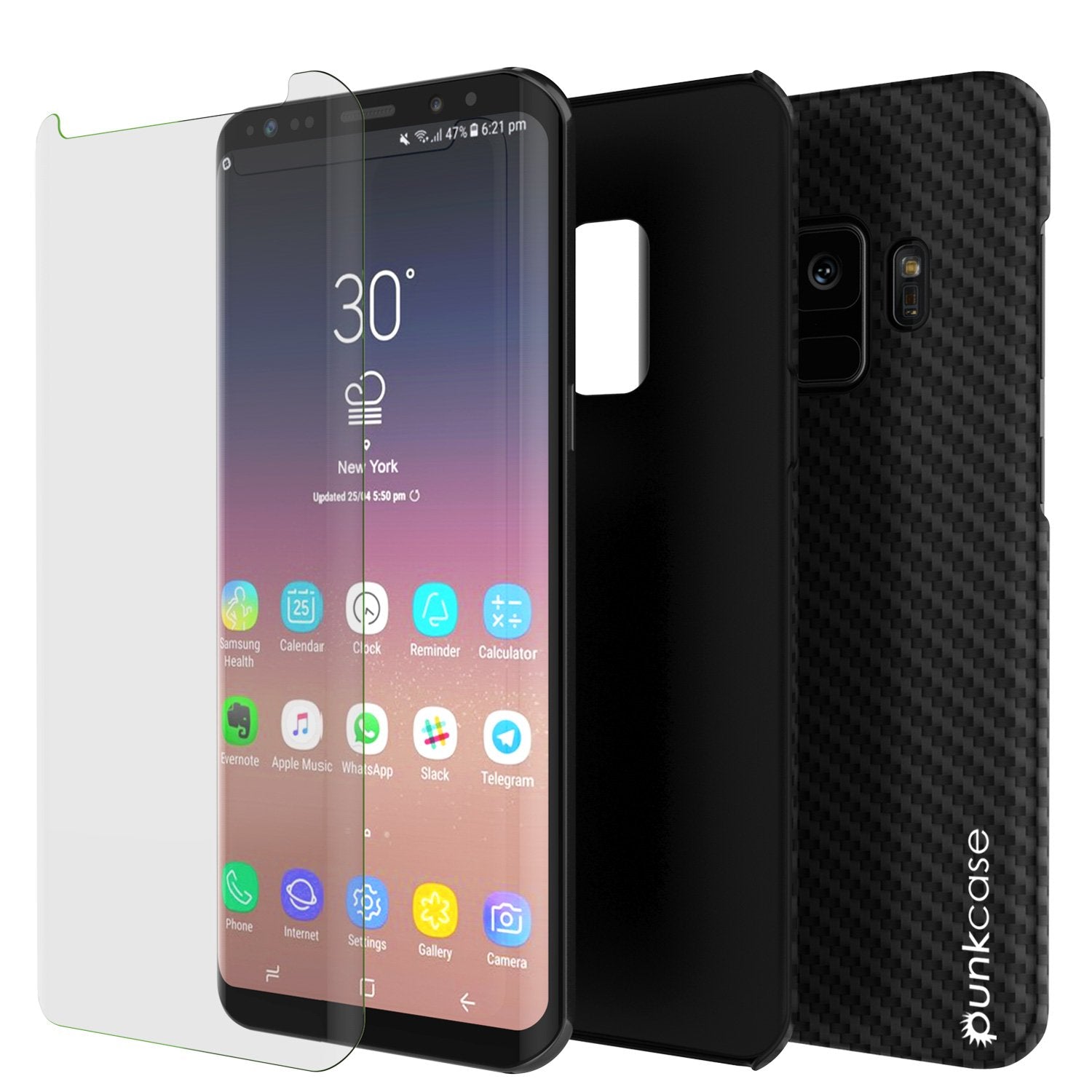 Galaxy S9 Case, Punkcase CarbonShield, Heavy Duty & Ultra Thin 2 Piece Dual Layer PU Leather Cover [shockproof][non slip] with PUNKSHIELD Screen Protector for Samsung S9 [jet black] - PunkCase NZ