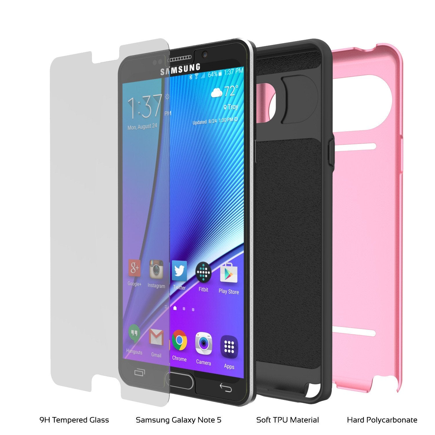 Galaxy Note 5 Case PunkCase CLUTCH Pink Series Slim Armor Soft Cover Case w/ Tempered Glass - PunkCase NZ