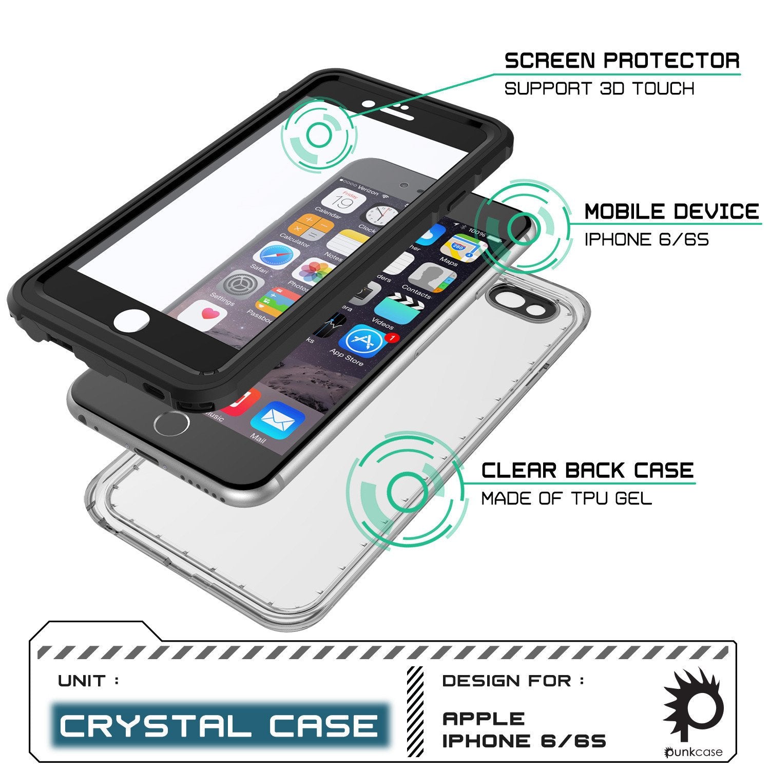 iPhone 6+/6S+ Plus Waterproof Case, PUNKcase CRYSTAL Black W/ Attached Screen Protector | Warranty - PunkCase NZ