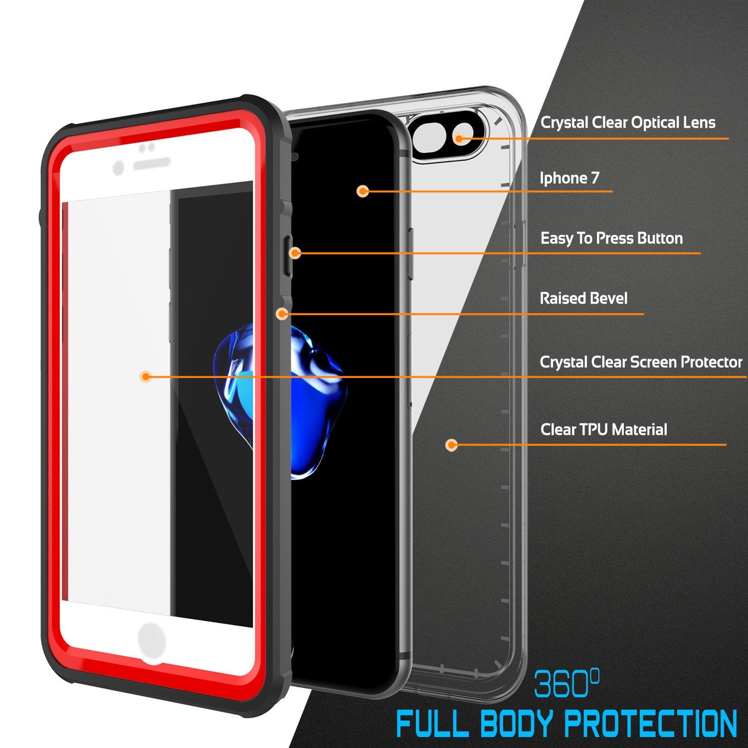 Apple iPhone 7 Waterproof Case, PUNKcase CRYSTAL Red W/ Attached Screen Protector  | Warranty - PunkCase NZ