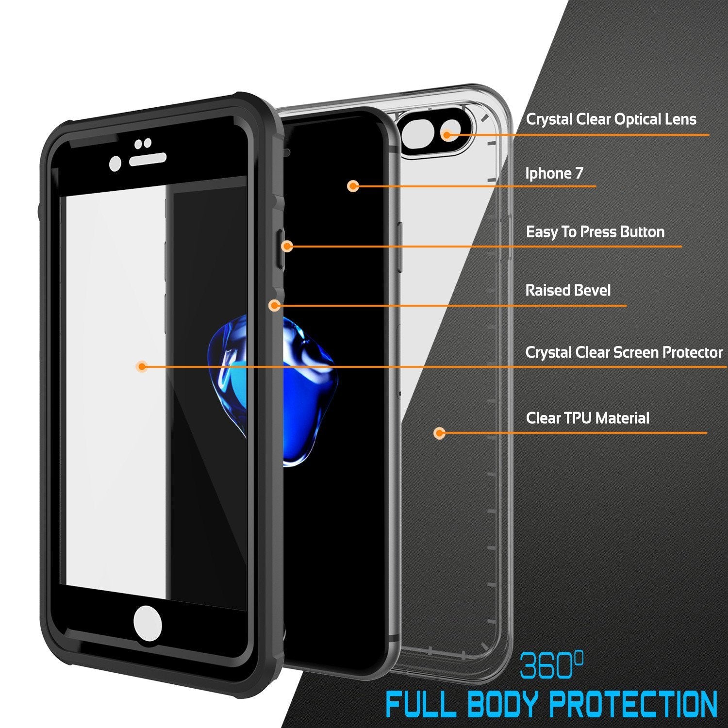 Apple iPhone 8 Waterproof Case, PUNKcase CRYSTAL Black W/ Attached Screen Protector  | Warranty - PunkCase NZ