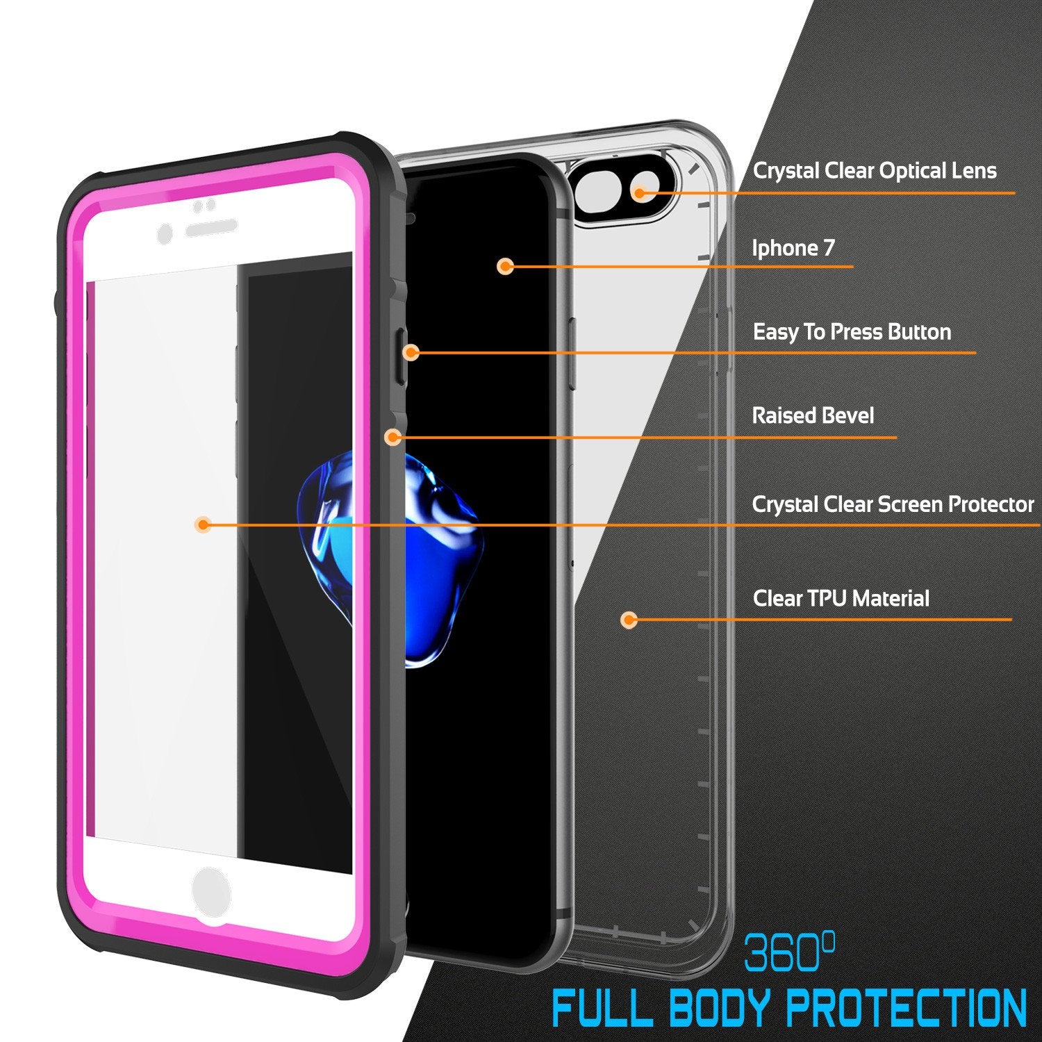 Apple iPhone 7 Waterproof Case, PUNKcase CRYSTAL Pink W/ Attached Screen Protector  | Warranty - PunkCase NZ