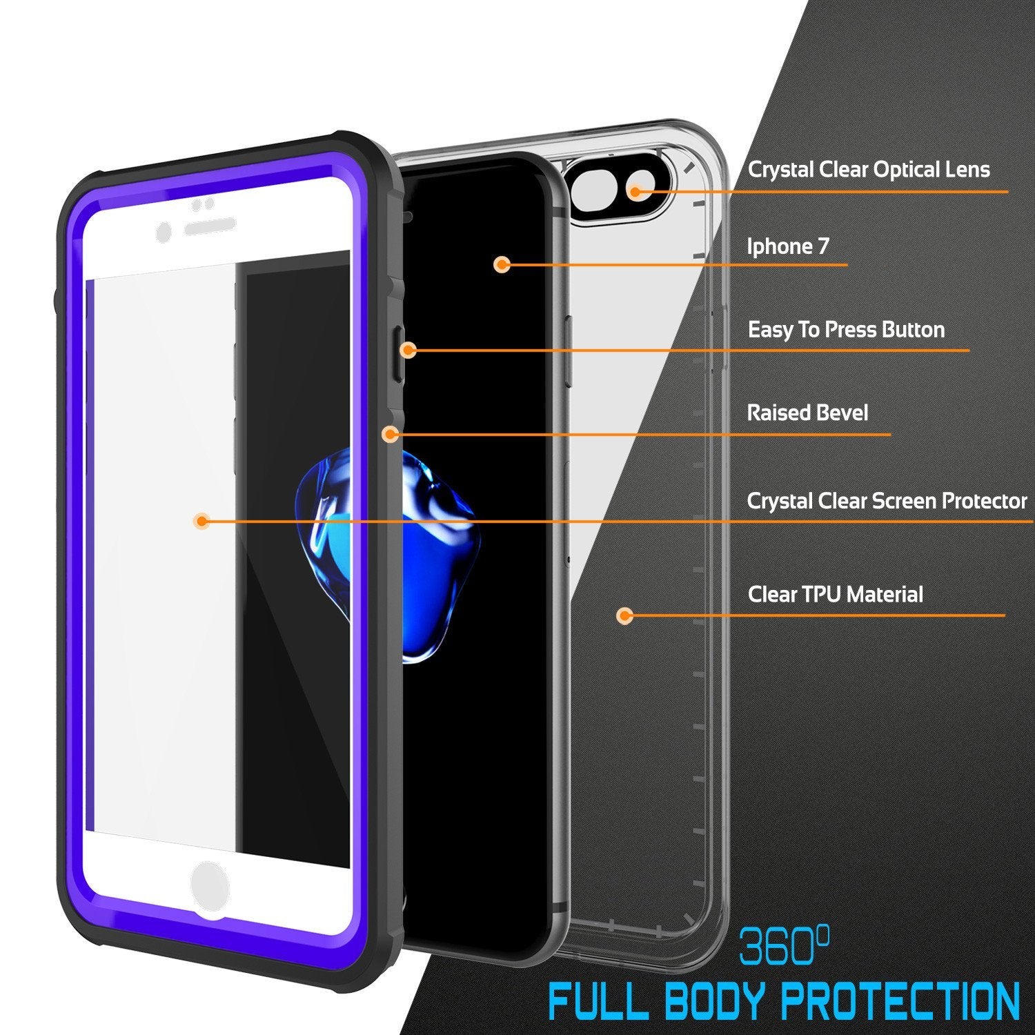 Apple iPhone 8 Waterproof Case, PUNKcase CRYSTAL Purple W/ Attached Screen Protector  | Warranty - PunkCase NZ