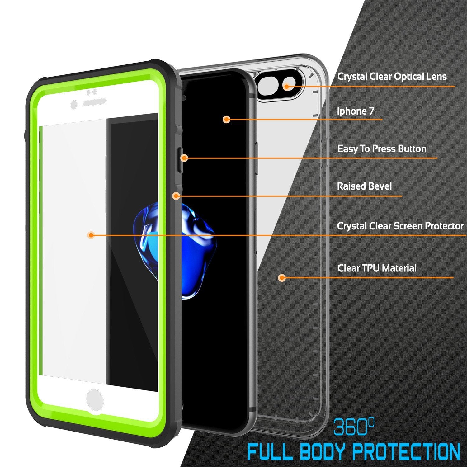 Apple iPhone 8 Waterproof Case, PUNKcase CRYSTAL Light Green  W/ Attached Screen Protector  | Warranty - PunkCase NZ