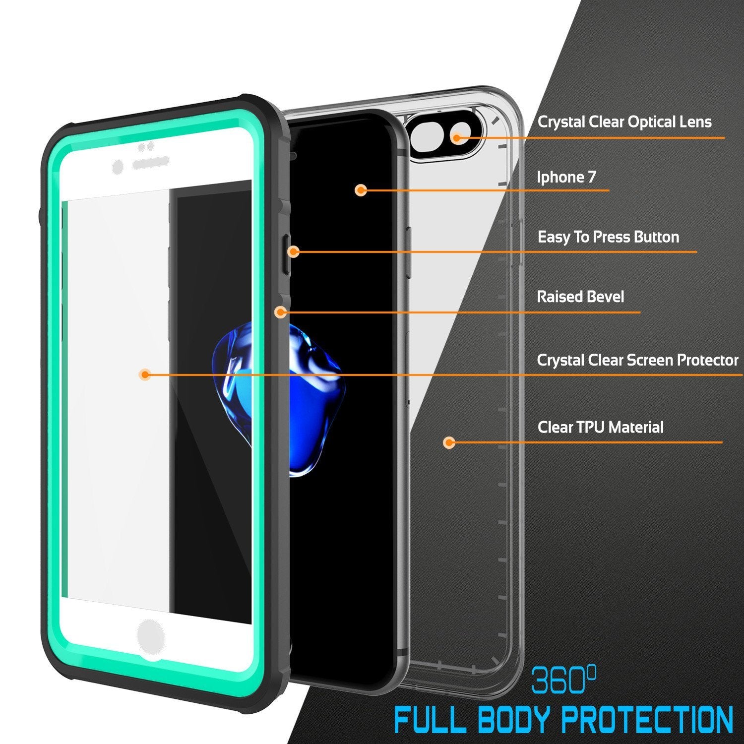 Apple iPhone 8 Waterproof Case, PUNKcase CRYSTAL Teal W/ Attached Screen Protector  | Warranty - PunkCase NZ