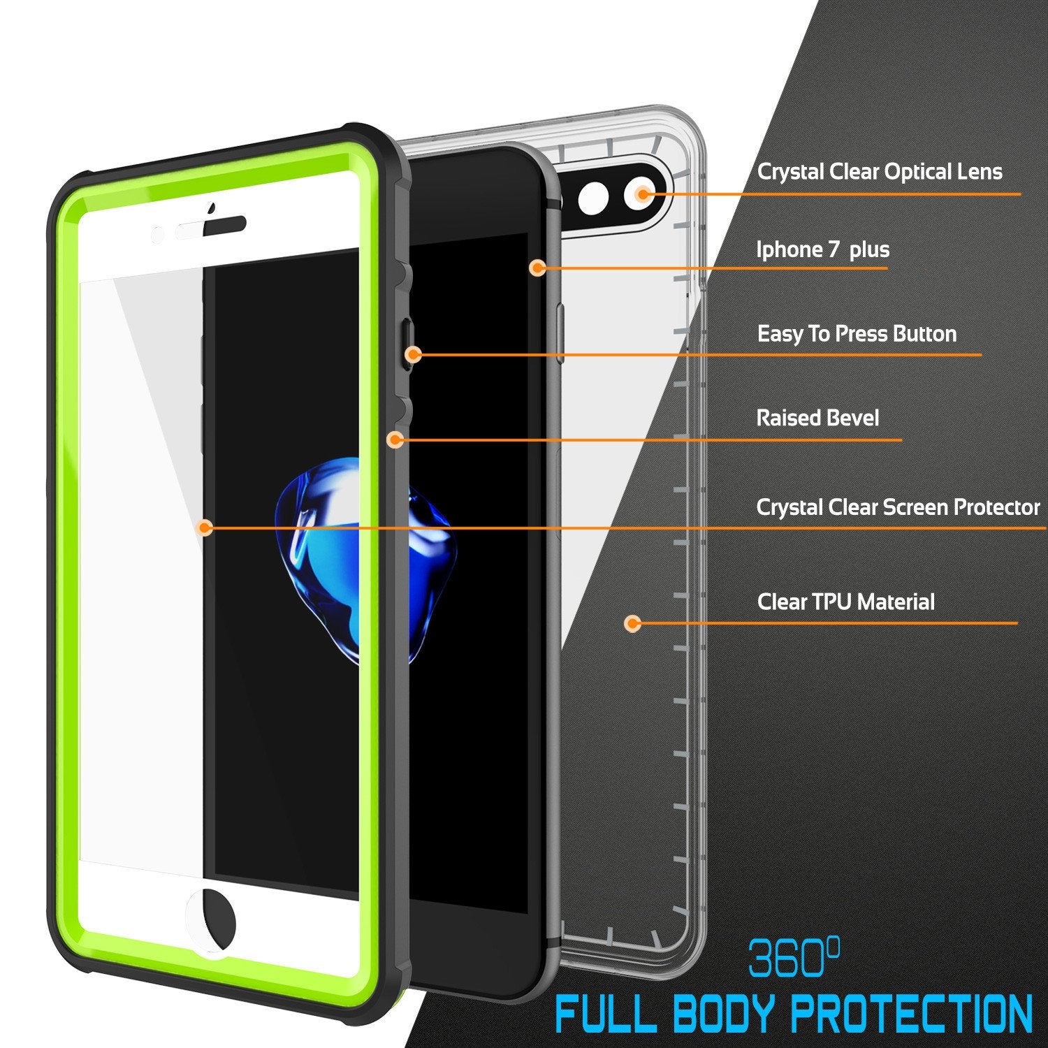 iPhone 7+ Plus Waterproof Case, PUNKcase CRYSTAL Light Green  W/ Attached Screen Protector  | Warranty - PunkCase NZ