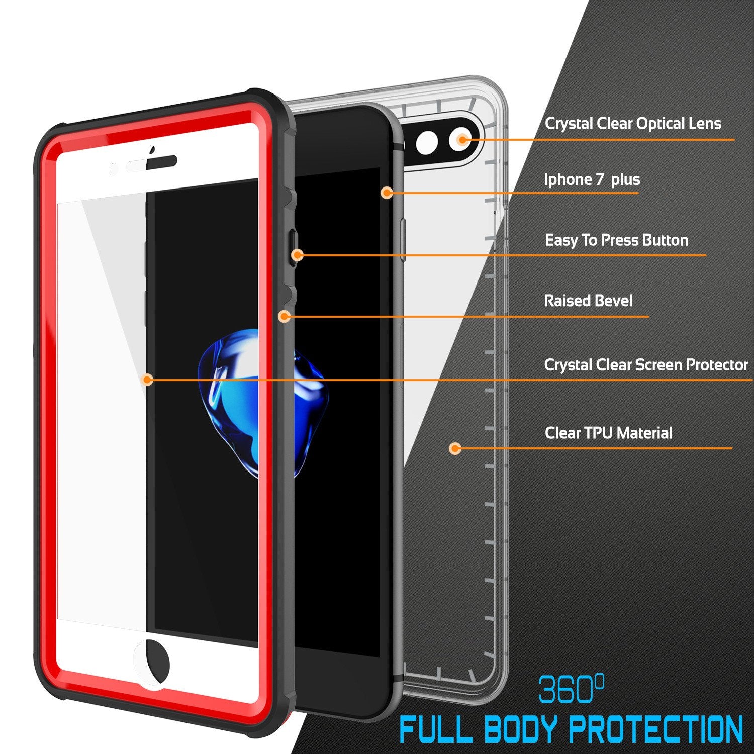 iPhone 7+ Plus Waterproof Case, PUNKcase CRYSTAL Red W/ Attached Screen Protector  | Warranty - PunkCase NZ