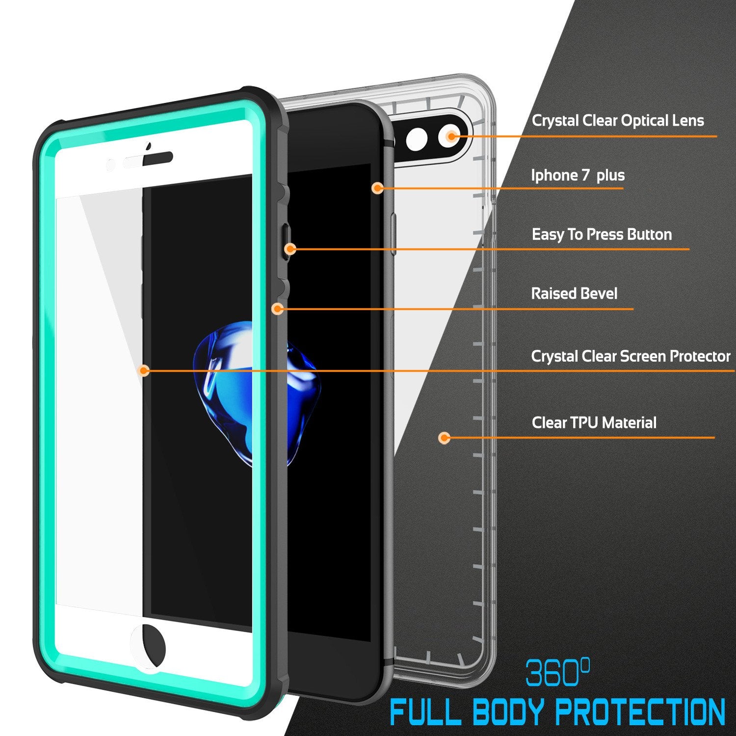 iPhone 7+ Plus Waterproof Case, PUNKcase CRYSTAL Teal W/ Attached Screen Protector  | Warranty - PunkCase NZ