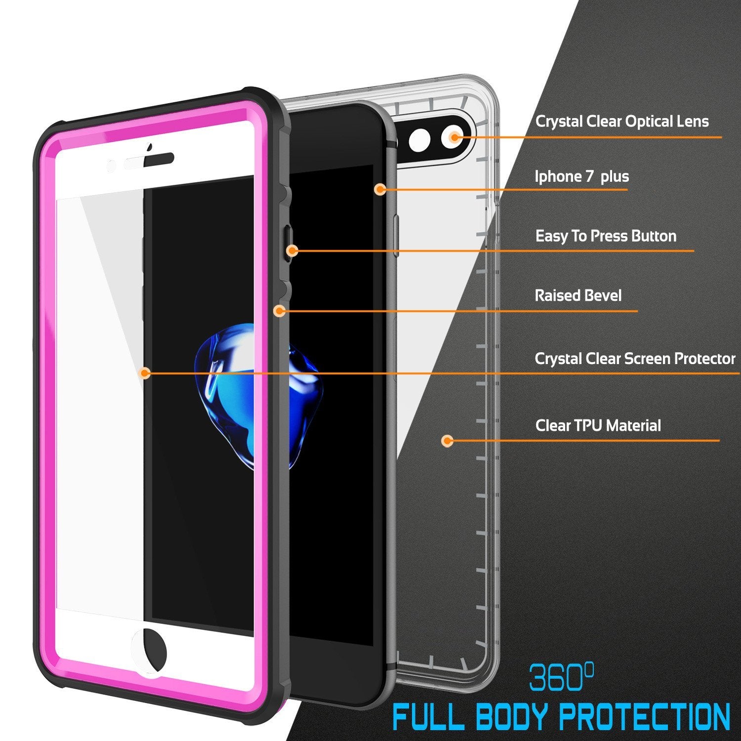 iPhone 8+ Plus Waterproof Case, PUNKcase CRYSTAL Pink W/ Attached Screen Protector  | Warranty - PunkCase NZ