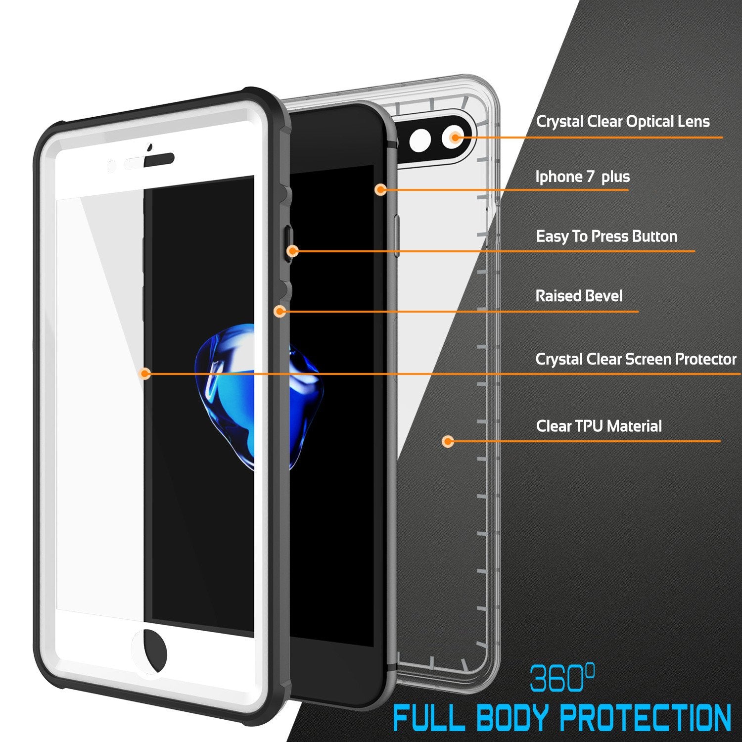 iPhone 7+ Plus Waterproof Case, PUNKcase CRYSTAL White W/ Attached Screen Protector  | Warranty - PunkCase NZ