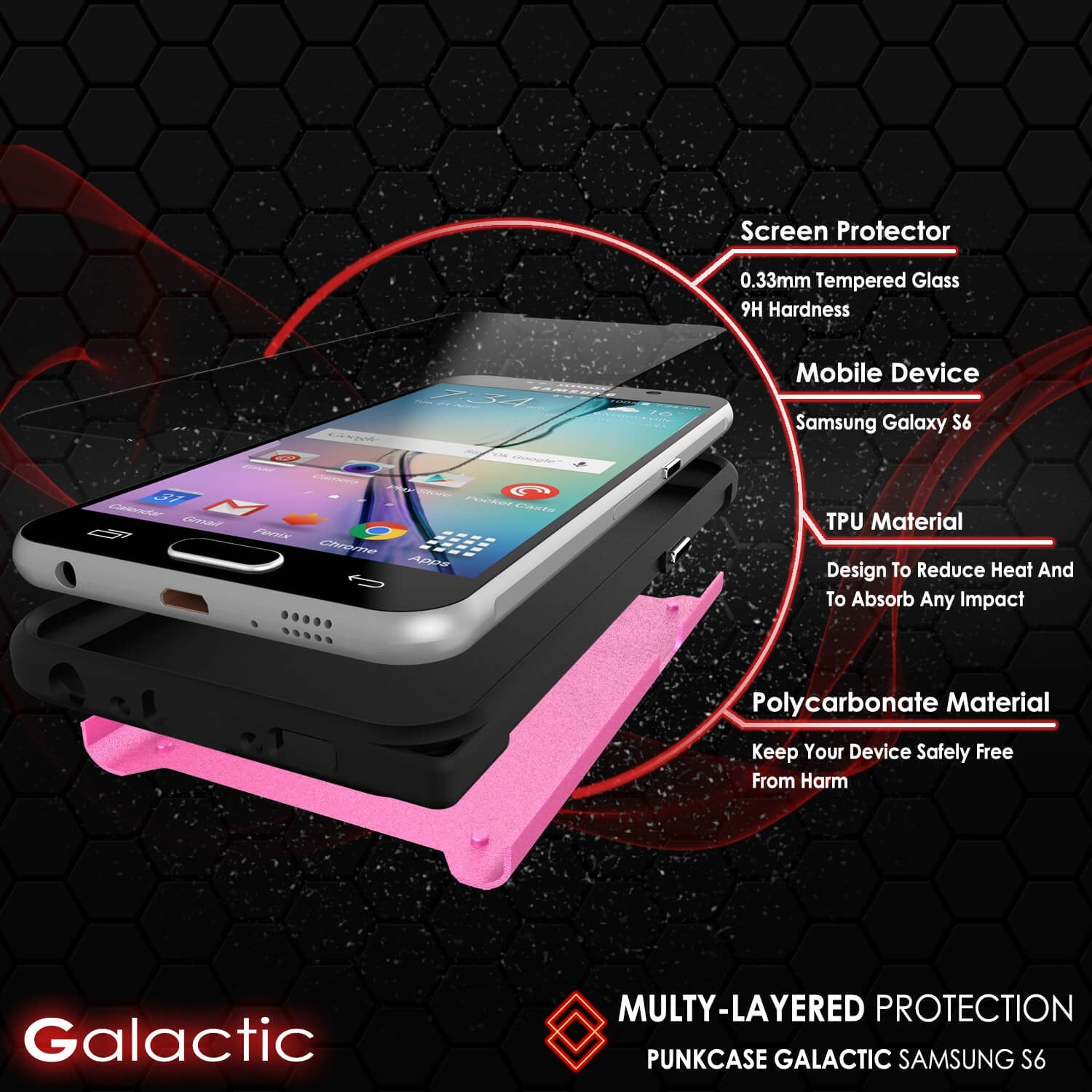 Galaxy s6 Case PunkCase Galactic Pink Series Slim Protective Armor Soft Cover Case w/ Tempered Glass - PunkCase NZ