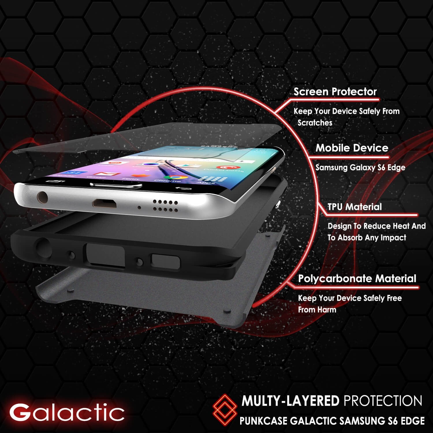 Galaxy s6 EDGE Case PunkCase Galactic Black Series Slim Armor Soft Cover w/ Screen Protector - PunkCase NZ