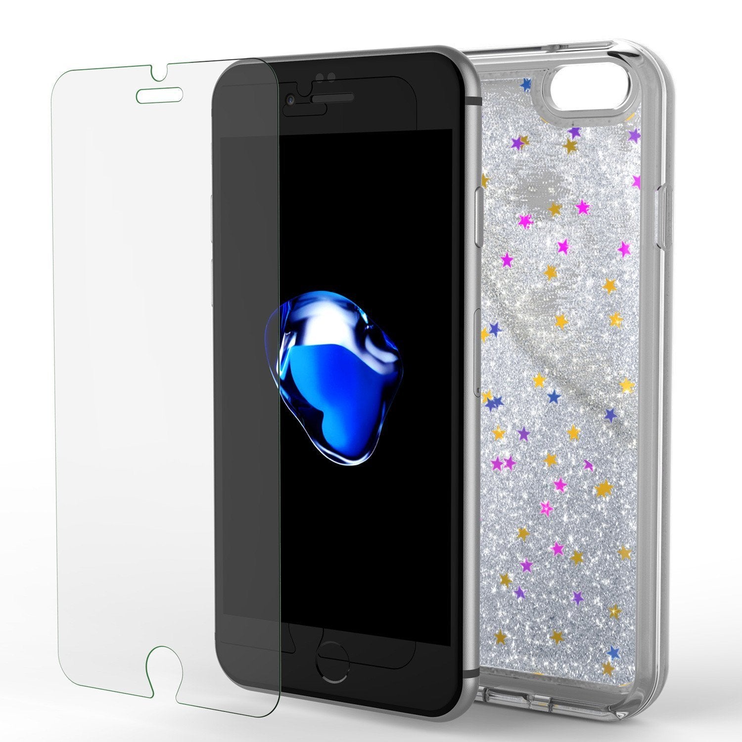 iPhone SE (4.7") Case, PunkCase LIQUID Silver Series, Protective Dual Layer Floating Glitter Cover