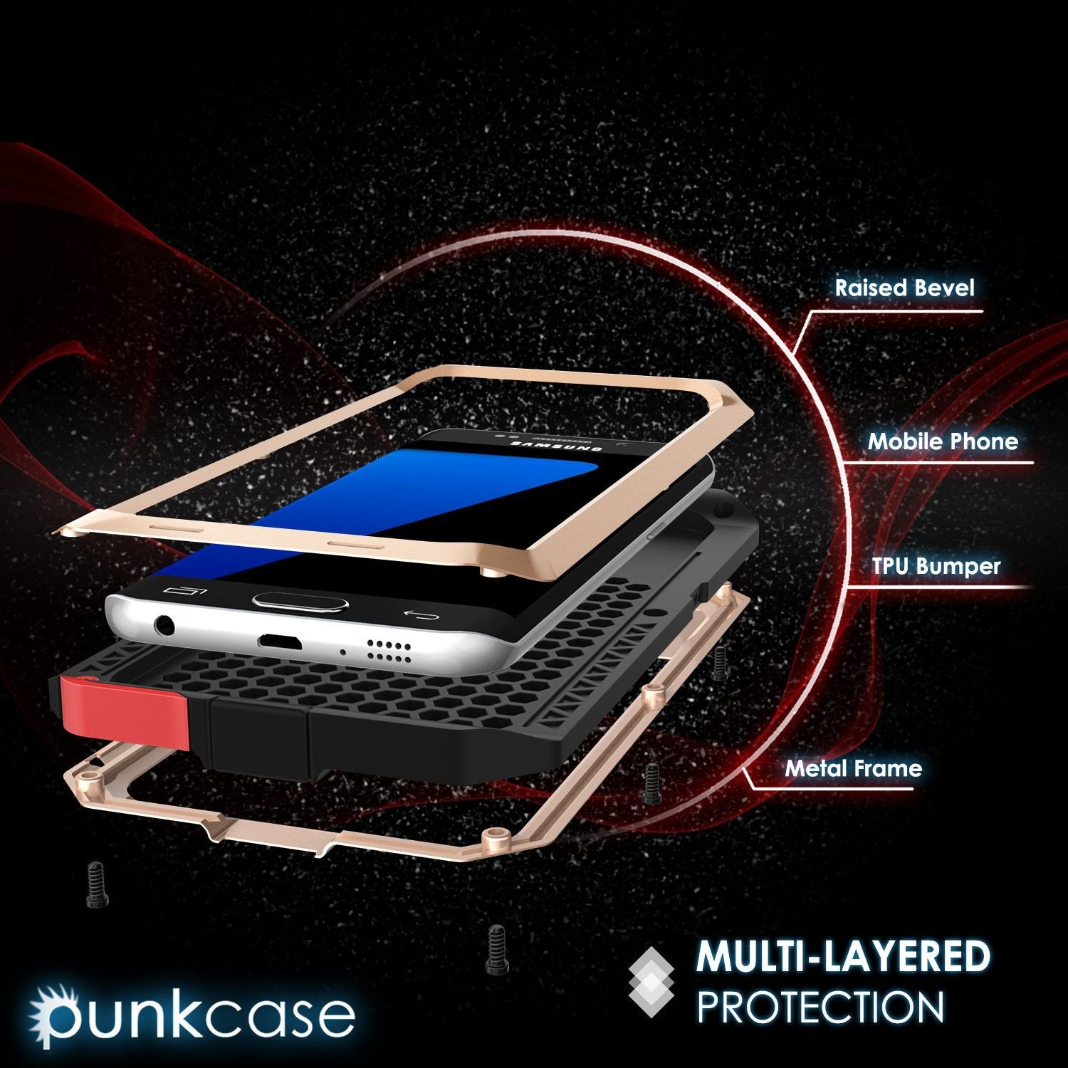 Galaxy S7 EDGE  Case, PUNKcase Metallic Gold Shockproof  Slim Metal Armor Case - PunkCase NZ