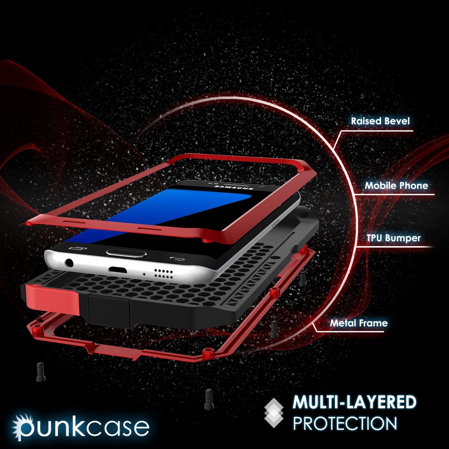 Galaxy S7 EDGE  Case, PUNKcase Metallic Red Shockproof  Slim Metal Armor Case - PunkCase NZ