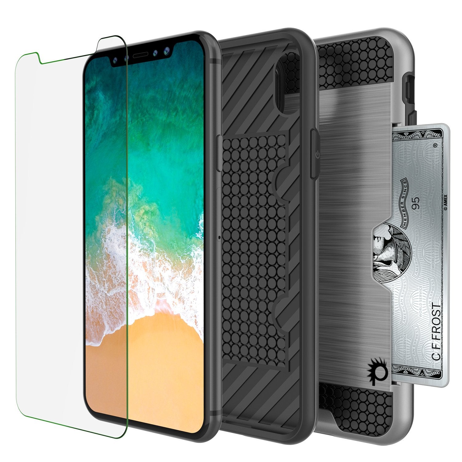 iPhone X Case, PUNKcase [SLOT Series] Slim Fit Dual-Layer Armor Cover & Tempered Glass PUNKSHIELD Screen Protector for Apple iPhone X [Silver] - PunkCase NZ