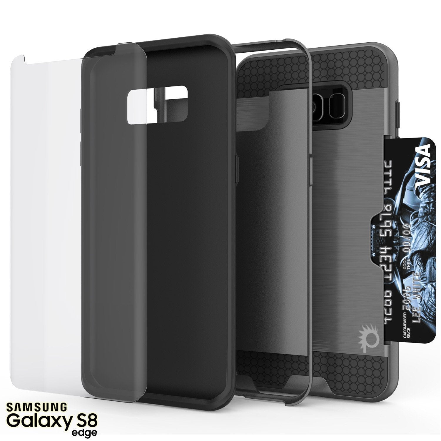 Galaxy S8 Case, PUNKcase [SLOT Series] [Slim Fit] Dual-Layer Armor Cover w/Integrated Anti-Shock System, Credit Card Slot & PUNKSHIELD Screen Protector for Samsung Galaxy S8[Grey] - PunkCase NZ