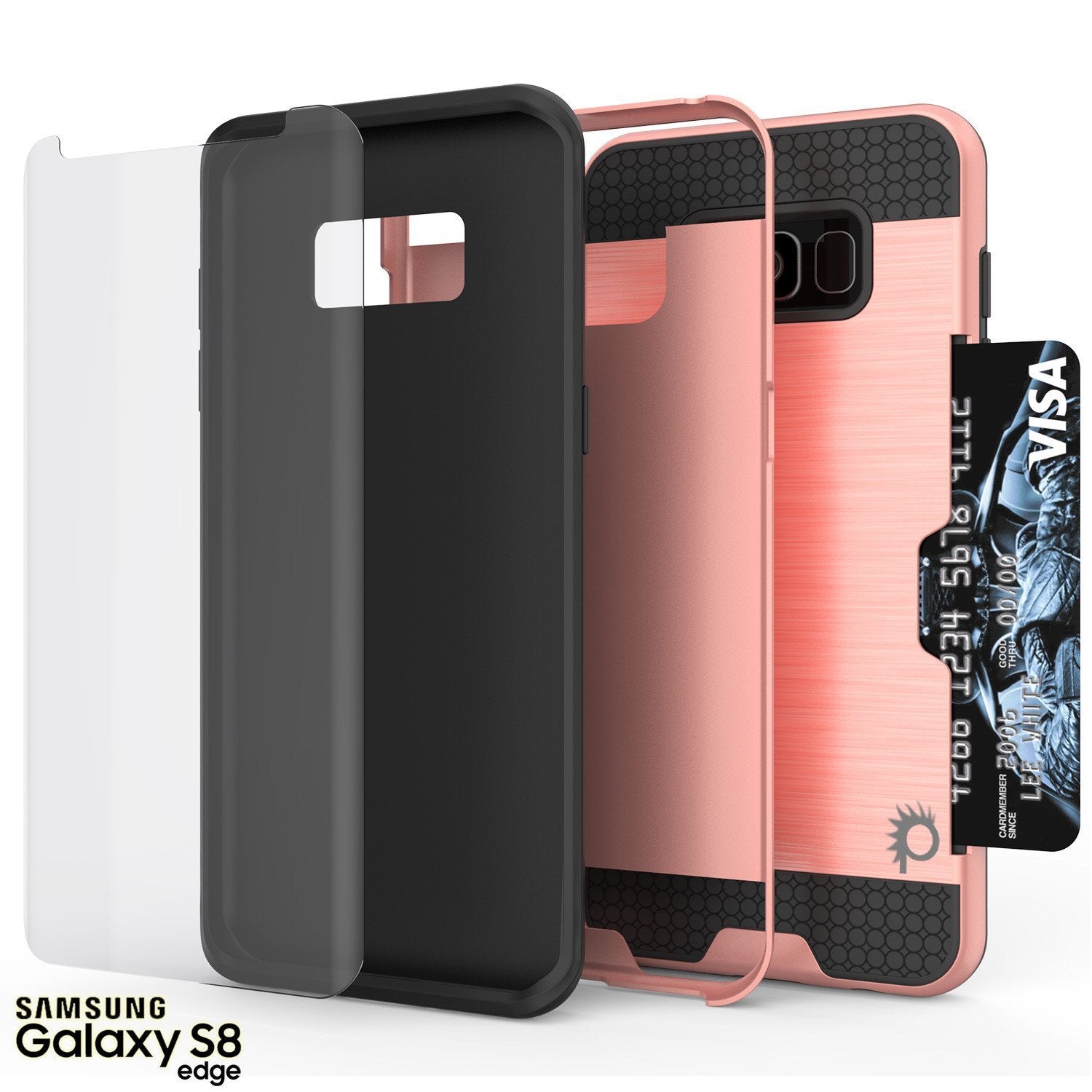 Galaxy S8 Case, PUNKcase [SLOT Series] [Slim Fit] Dual-Layer Armor Cover w/Integrated Anti-Shock System, Credit Card Slot & PUNKSHIELD Screen Protector for Samsung Galaxy S8[Rose Gold] - PunkCase NZ