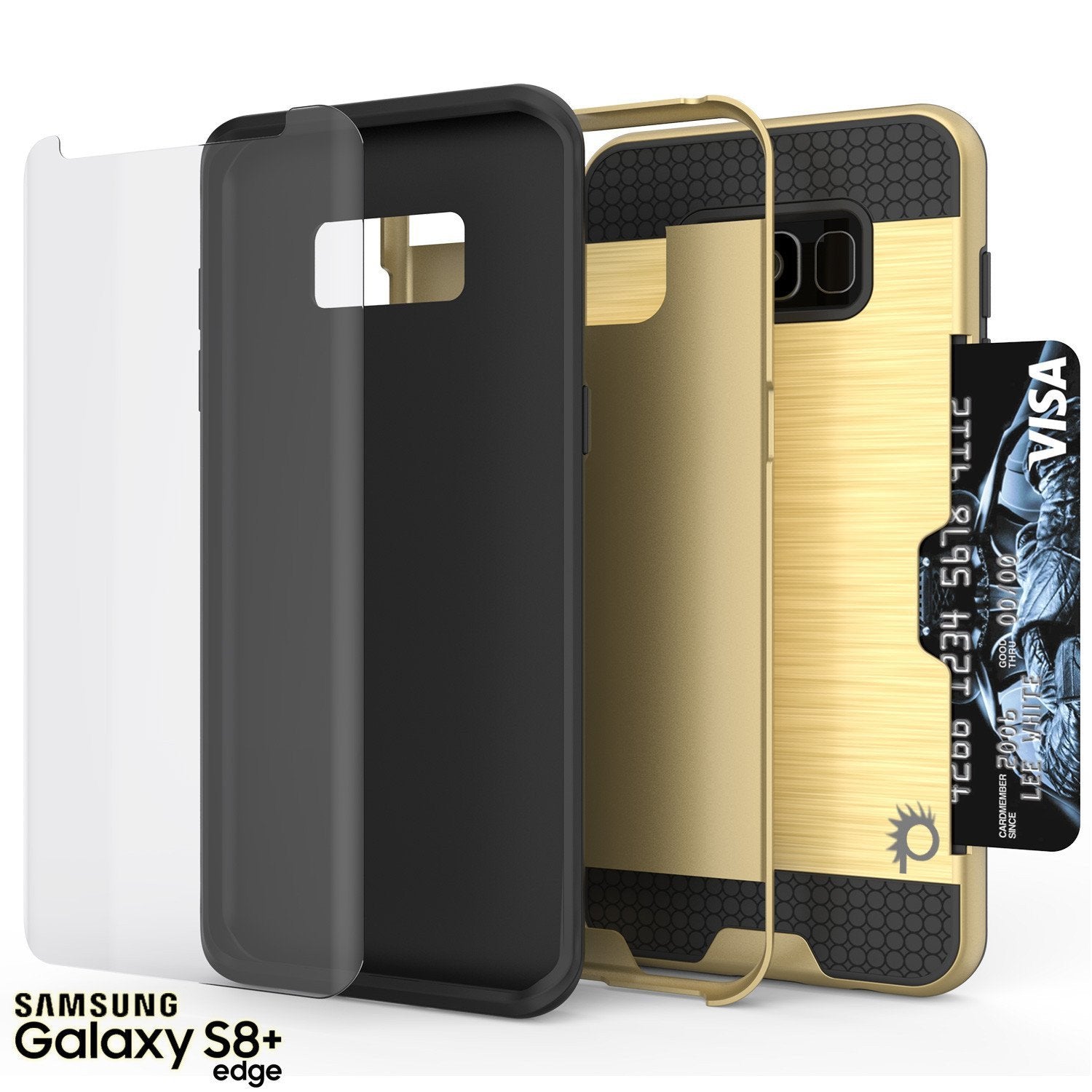 Galaxy S8 Plus Case, PUNKcase [SLOT Series] [Slim Fit] Dual-Layer Armor Cover w/Integrated Anti-Shock System, Credit Card Slot & PunkShield Screen Protector for Samsung Galaxy S8+ [Gold] - PunkCase NZ