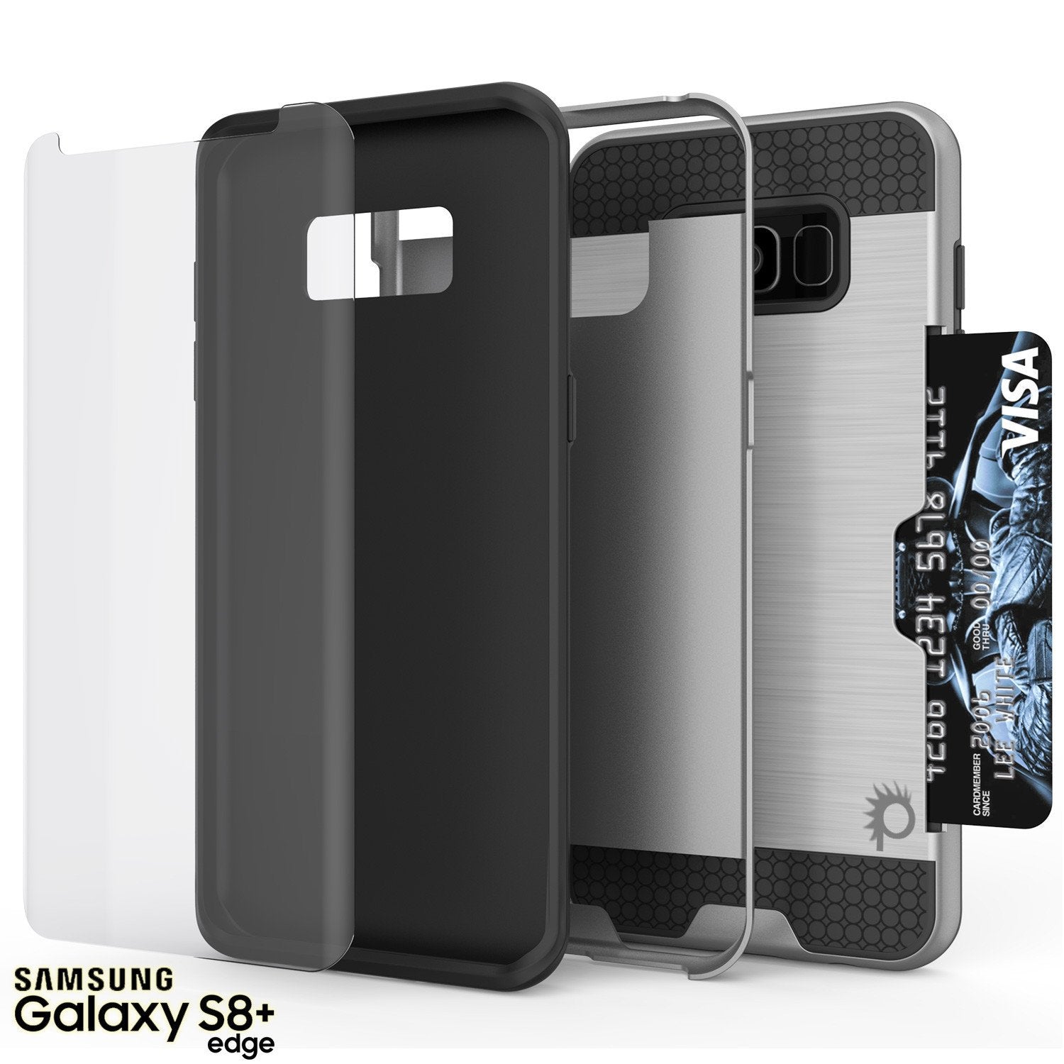 Galaxy S8 Plus Case, PUNKcase [SLOT Series] [Slim Fit] Dual-Layer Armor Cover w/Integrated Anti-Shock System, Credit Card Slot & PunkShield Screen Protector for Samsung Galaxy S8+ [Silver] - PunkCase NZ