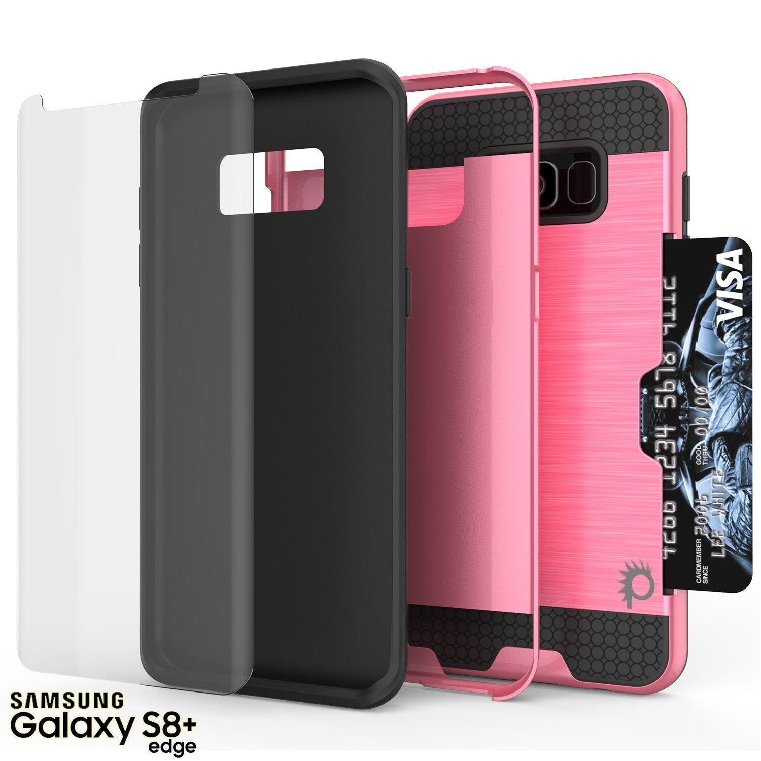 Galaxy S8 Plus Case, PUNKcase [SLOT Series] [Slim Fit] Dual-Layer Armor Cover w/Integrated Anti-Shock System, Credit Card Slot & PunkShield Screen Protector for Samsung Galaxy S8+ [Pink] - PunkCase NZ