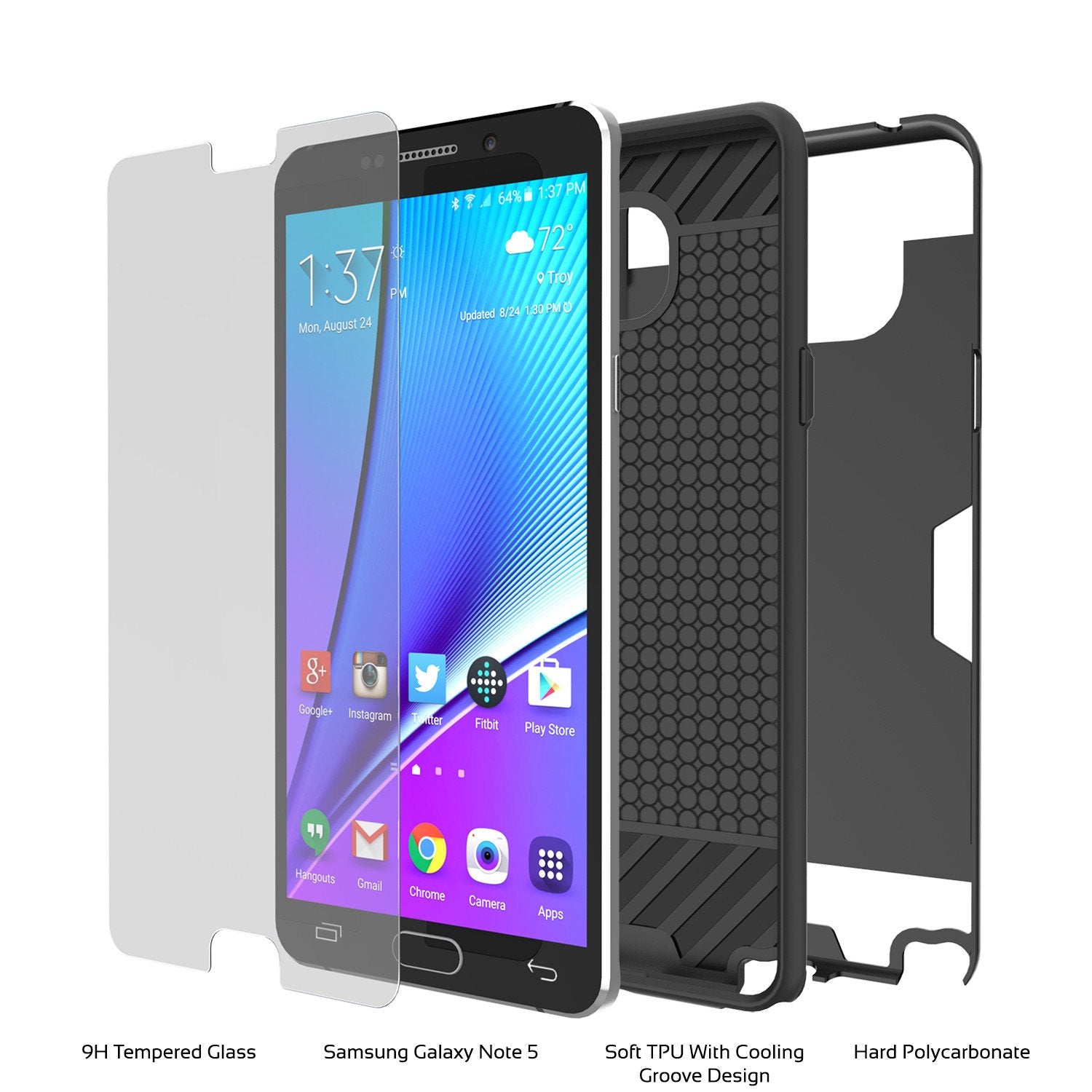 Galaxy Note 5 Case PunkCase SLOT Black Series Slim Armor Soft Cover Case w/ Tempered Glass - PunkCase NZ