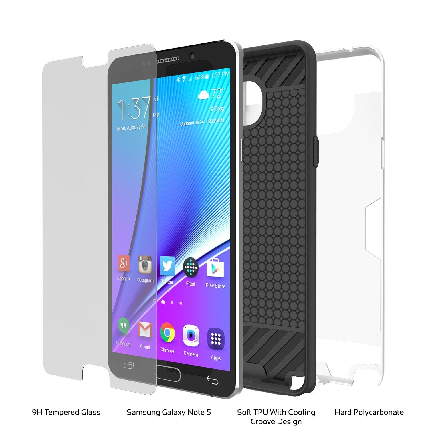 Galaxy Note 5 Case PunkCase SLOT White Series Slim Armor Soft Cover Case w/ Tempered Glass - PunkCase NZ