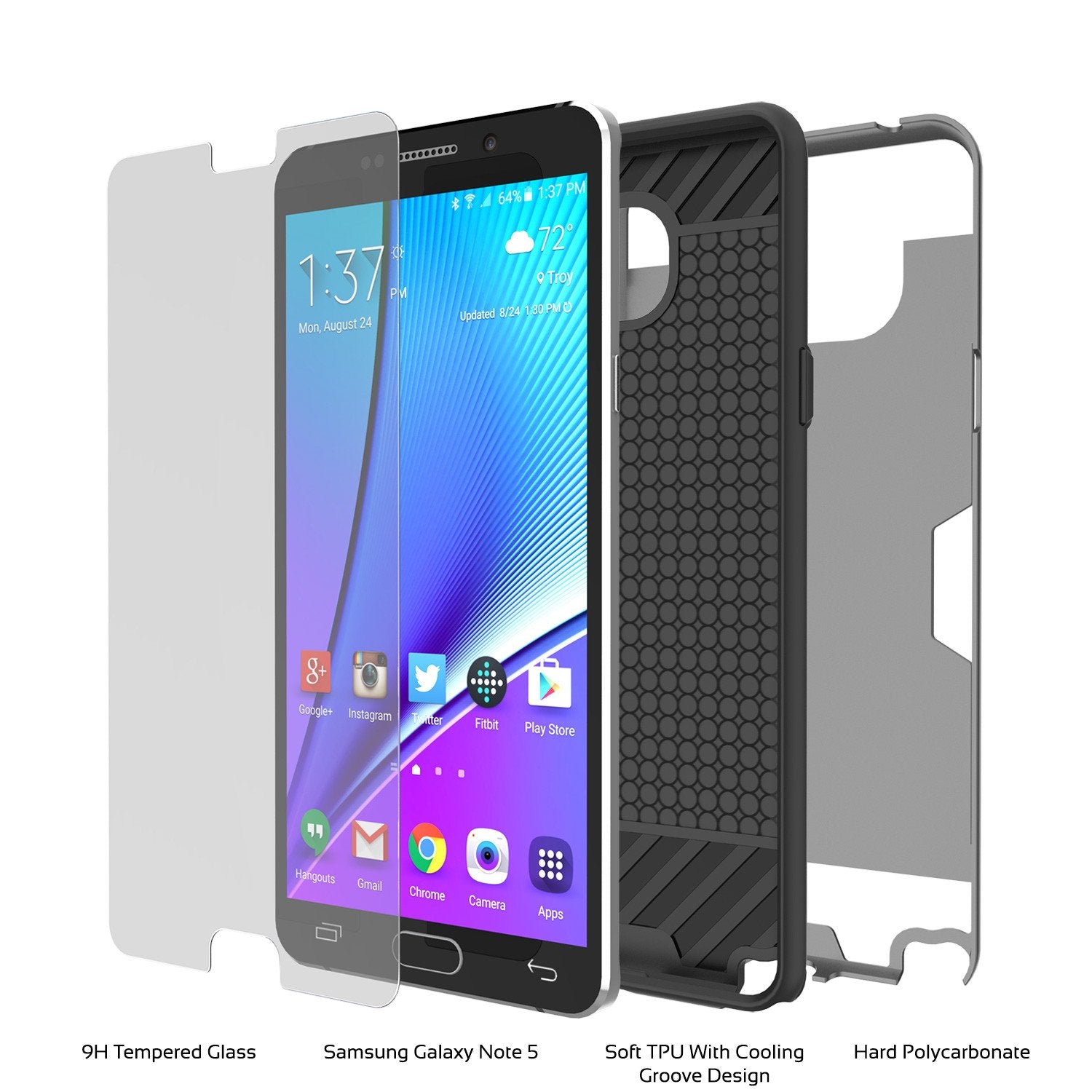 Galaxy Note 5 Case PunkCase SLOT Grey Series Slim Armor Soft Cover Case w/ Tempered Glass - PunkCase NZ